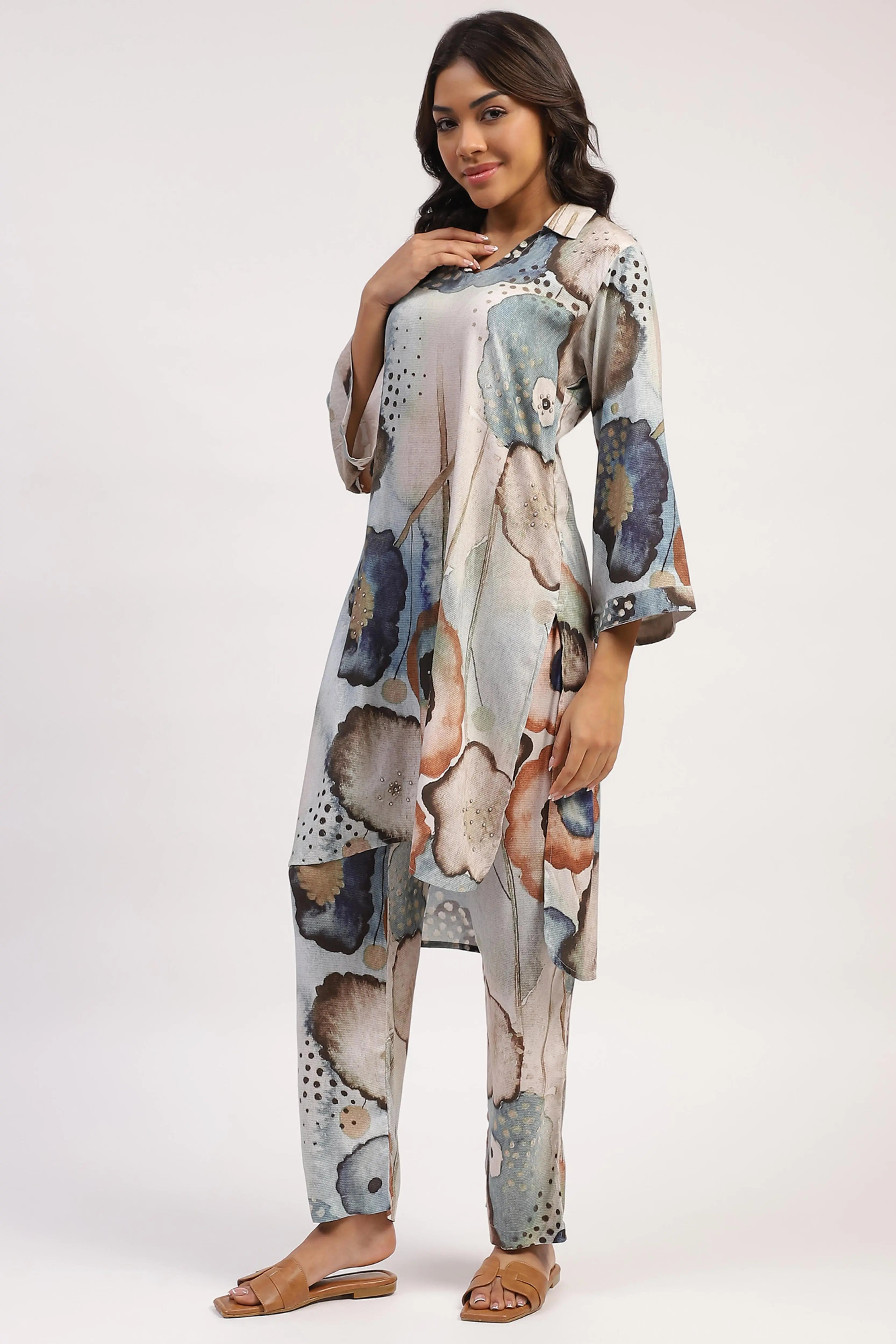 Marble  Abstract Print Rayon Kurta Set - Global Republic