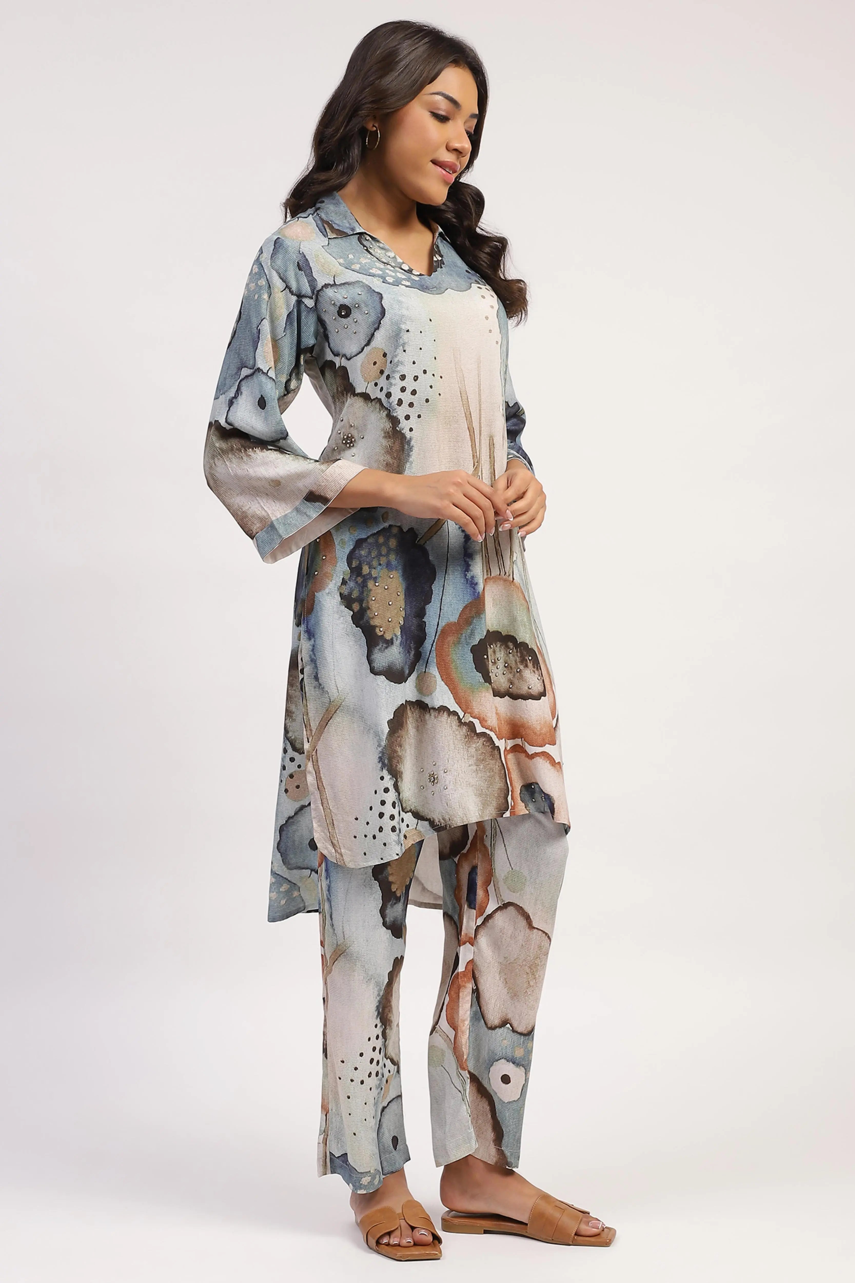 Marble  Abstract Print Rayon Kurta Set - Global Republic