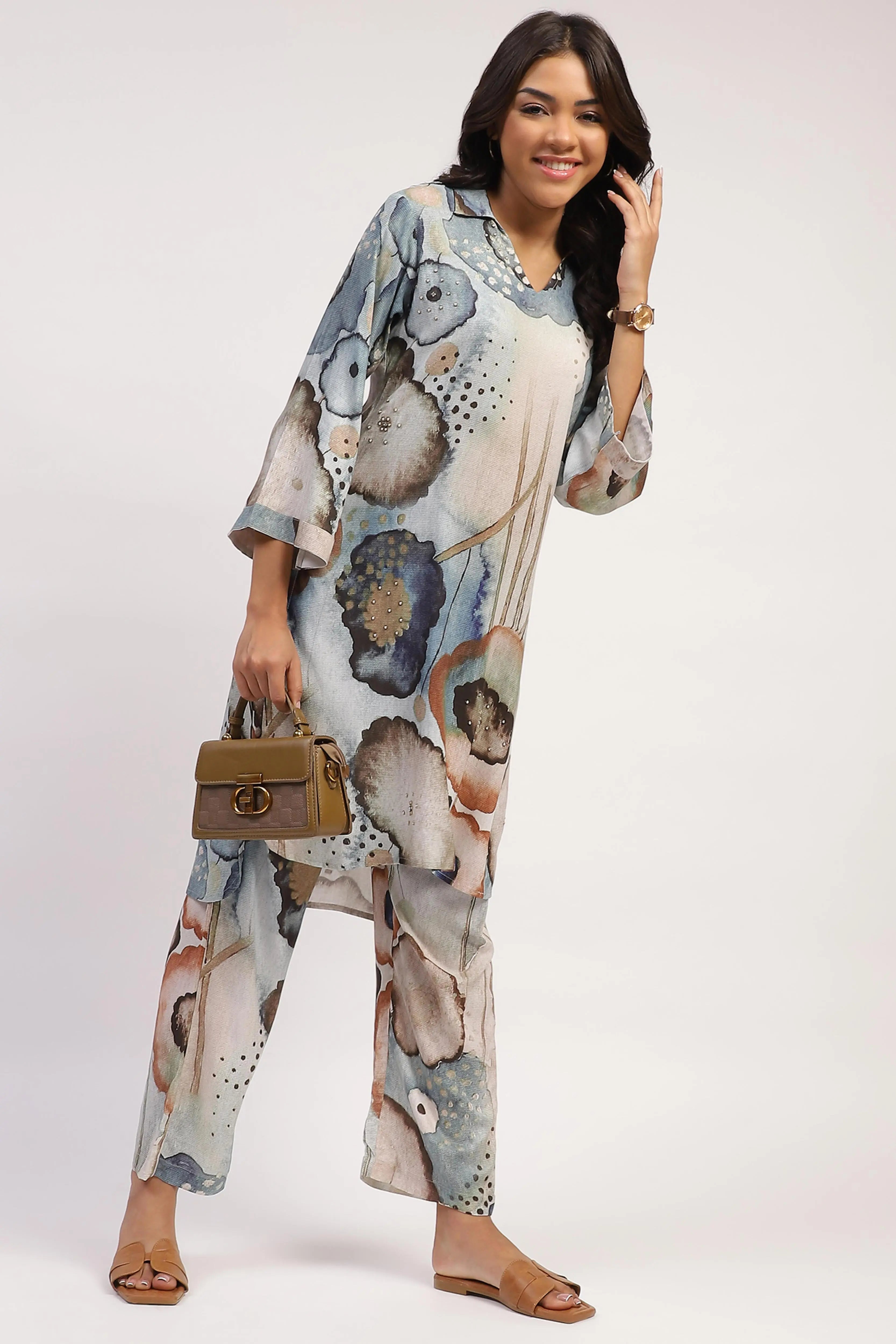 Marble  Abstract Print Rayon Kurta Set - Global Republic