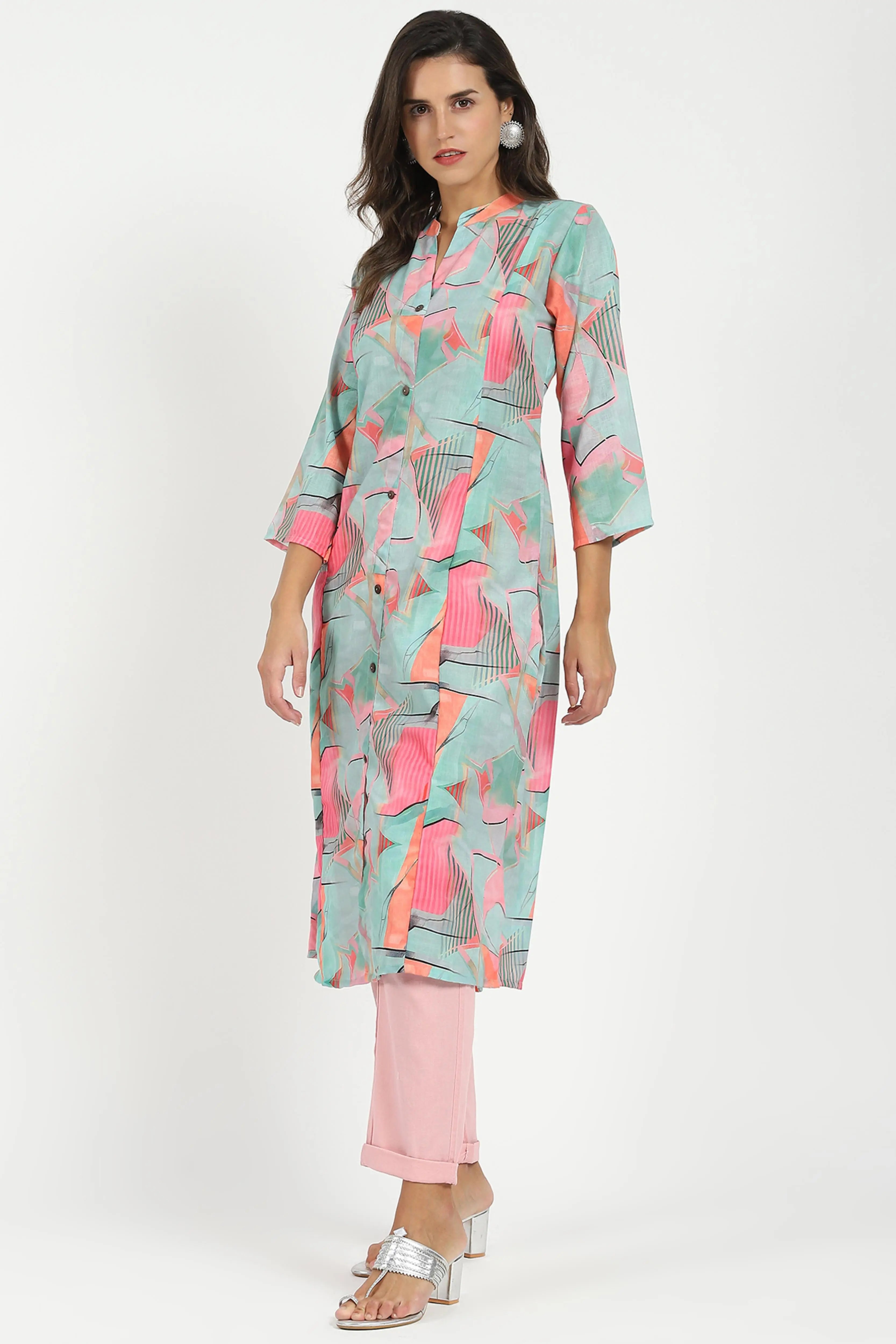 Multicolor Abstract Print Muslin Kurta - Global Republic
