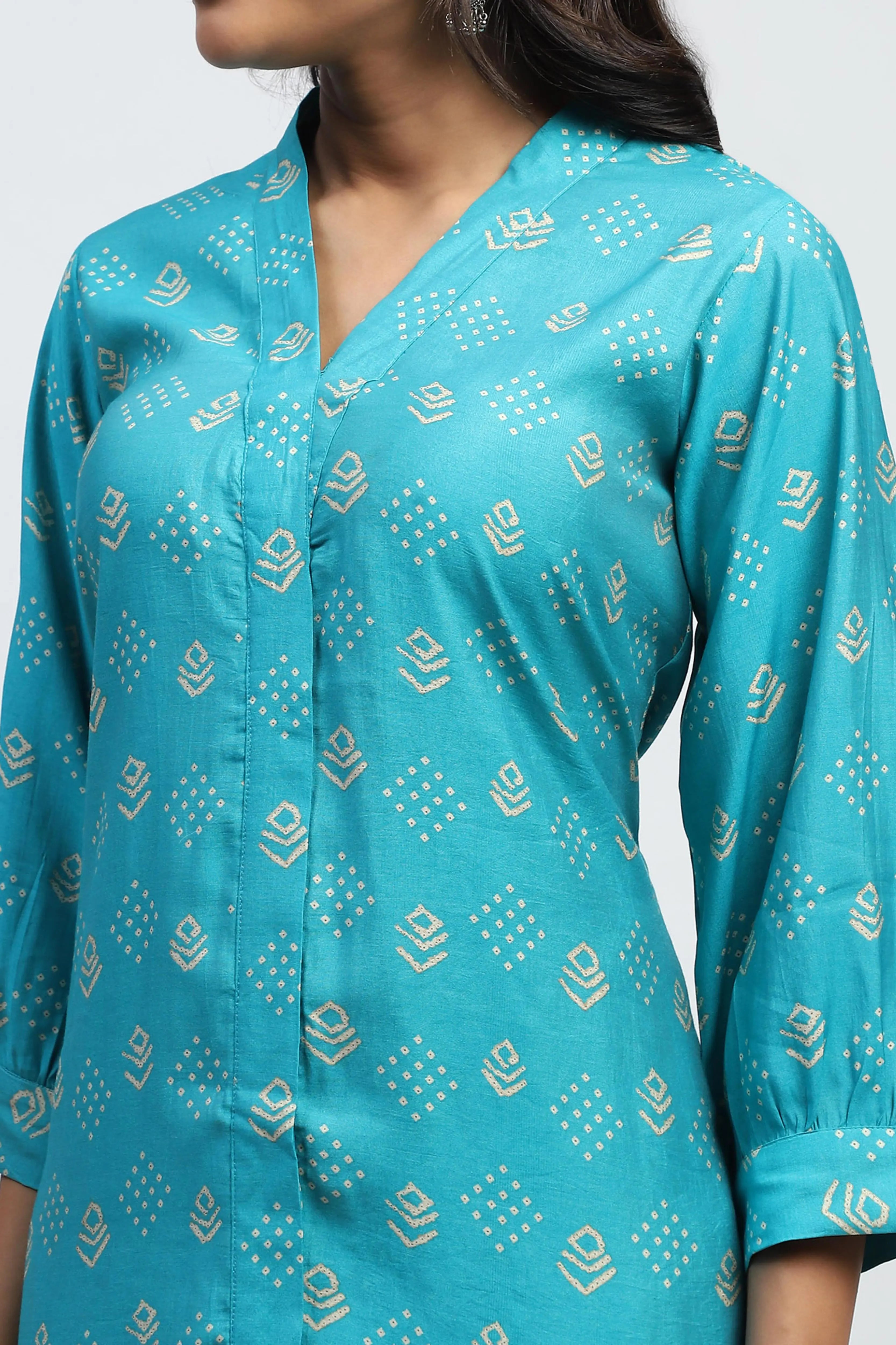 Blue Bandhani Print Cotton Kurta Set - Global Republic