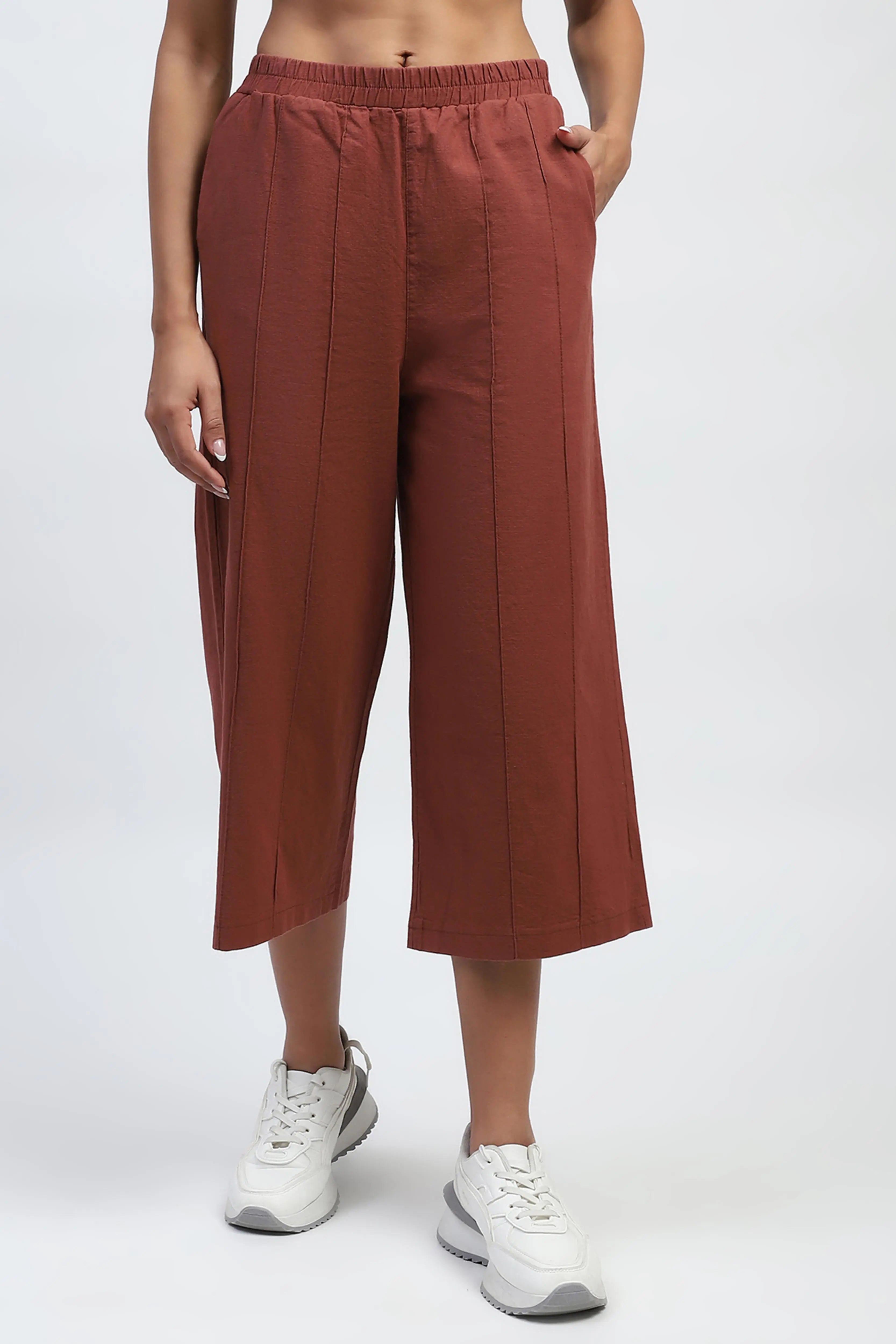 Brown Solid Cotton Relaxed Fit Lower - Global Republic