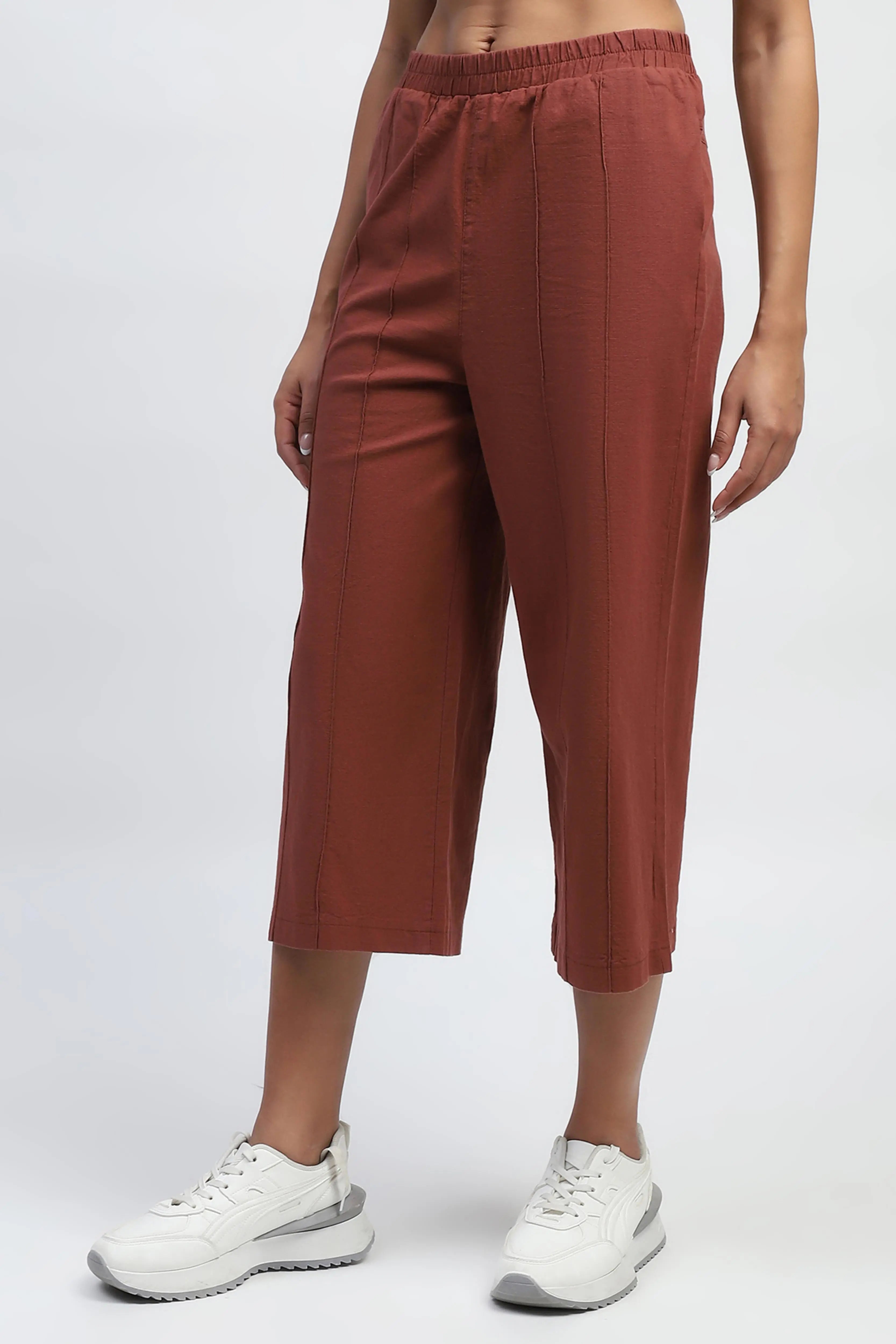 Brown Solid Cotton Relaxed Fit Lower - Global Republic