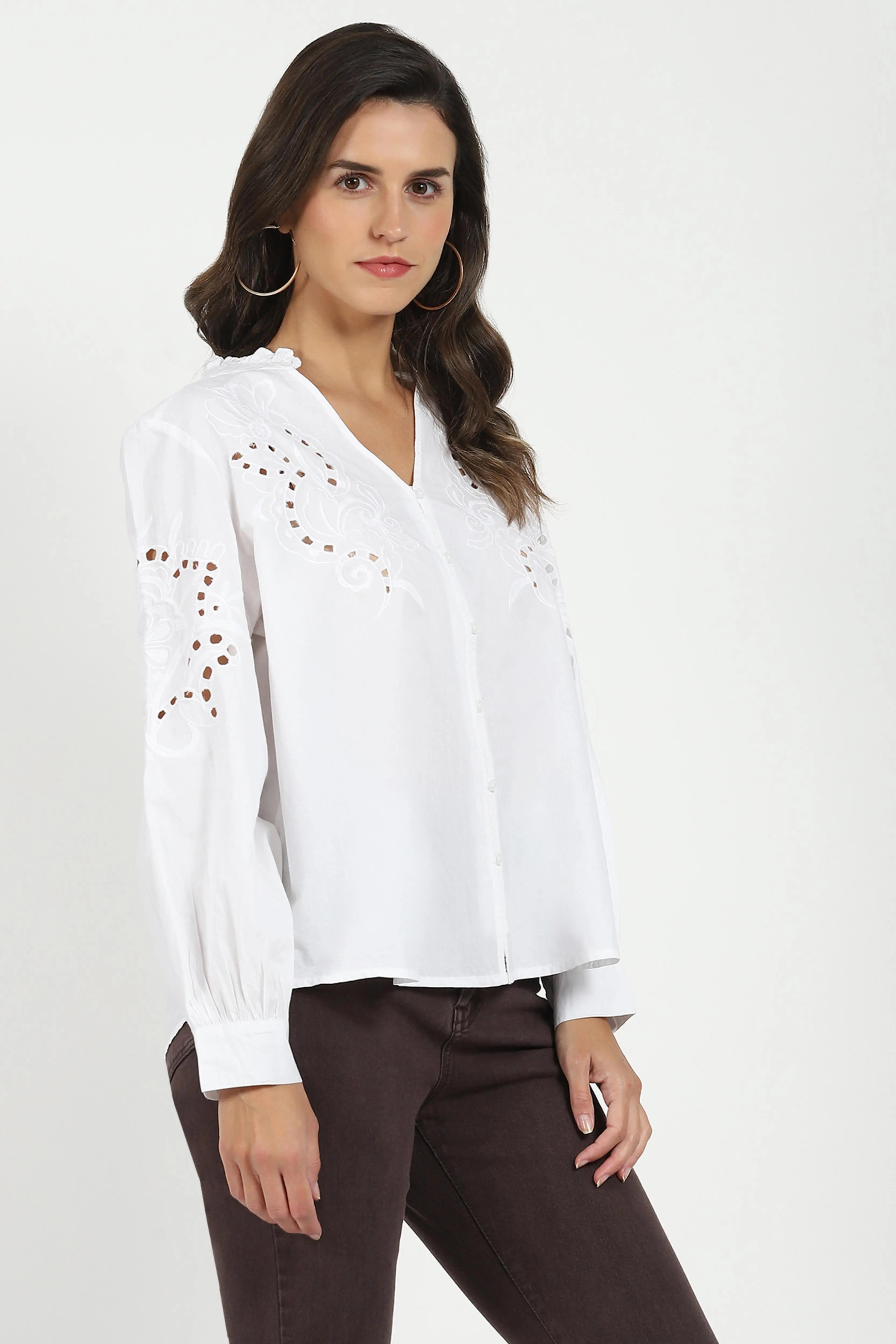 White Schiffli Loose Fit Top - Global Republic