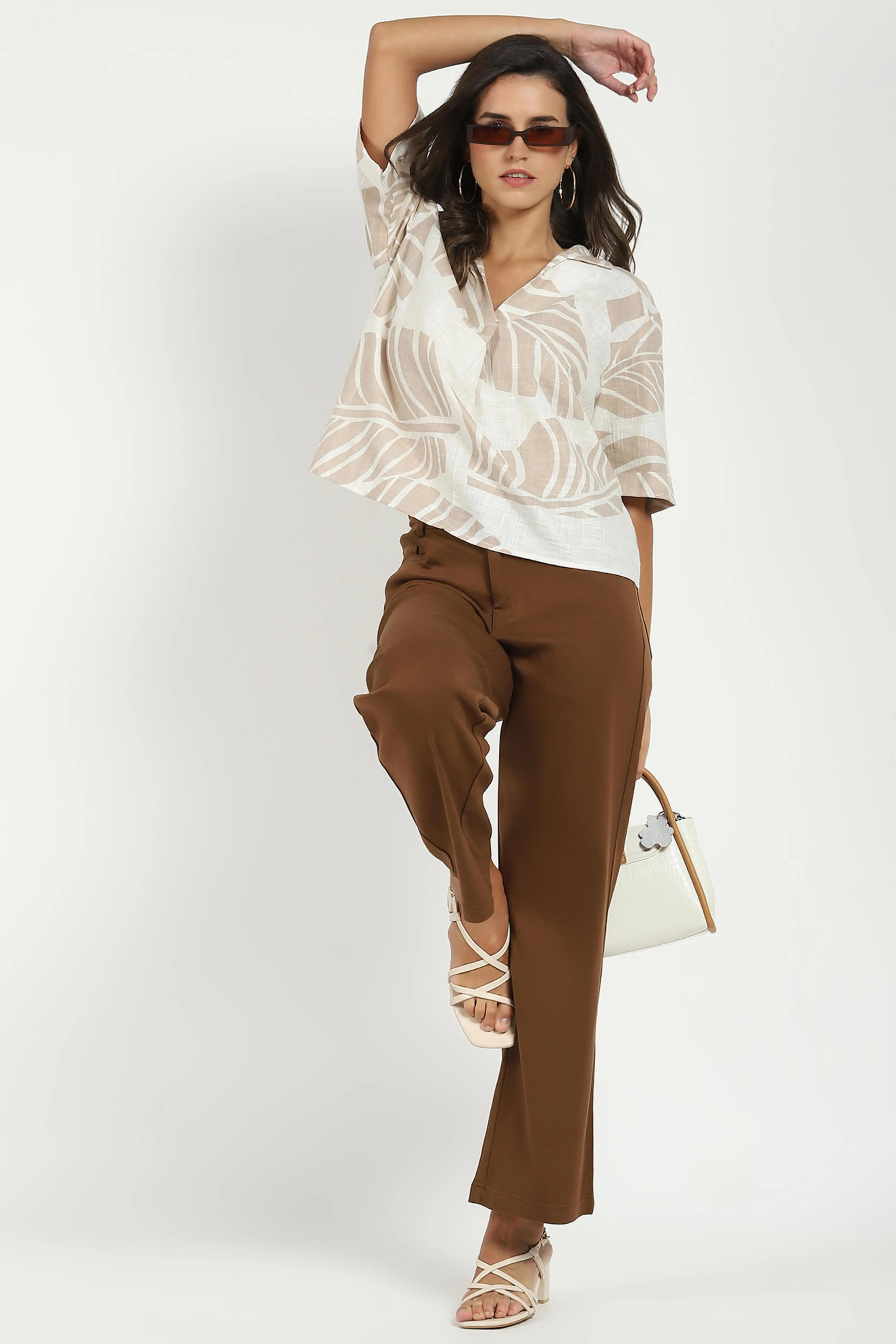 Beige Tropical Cotton Top - Global Republic