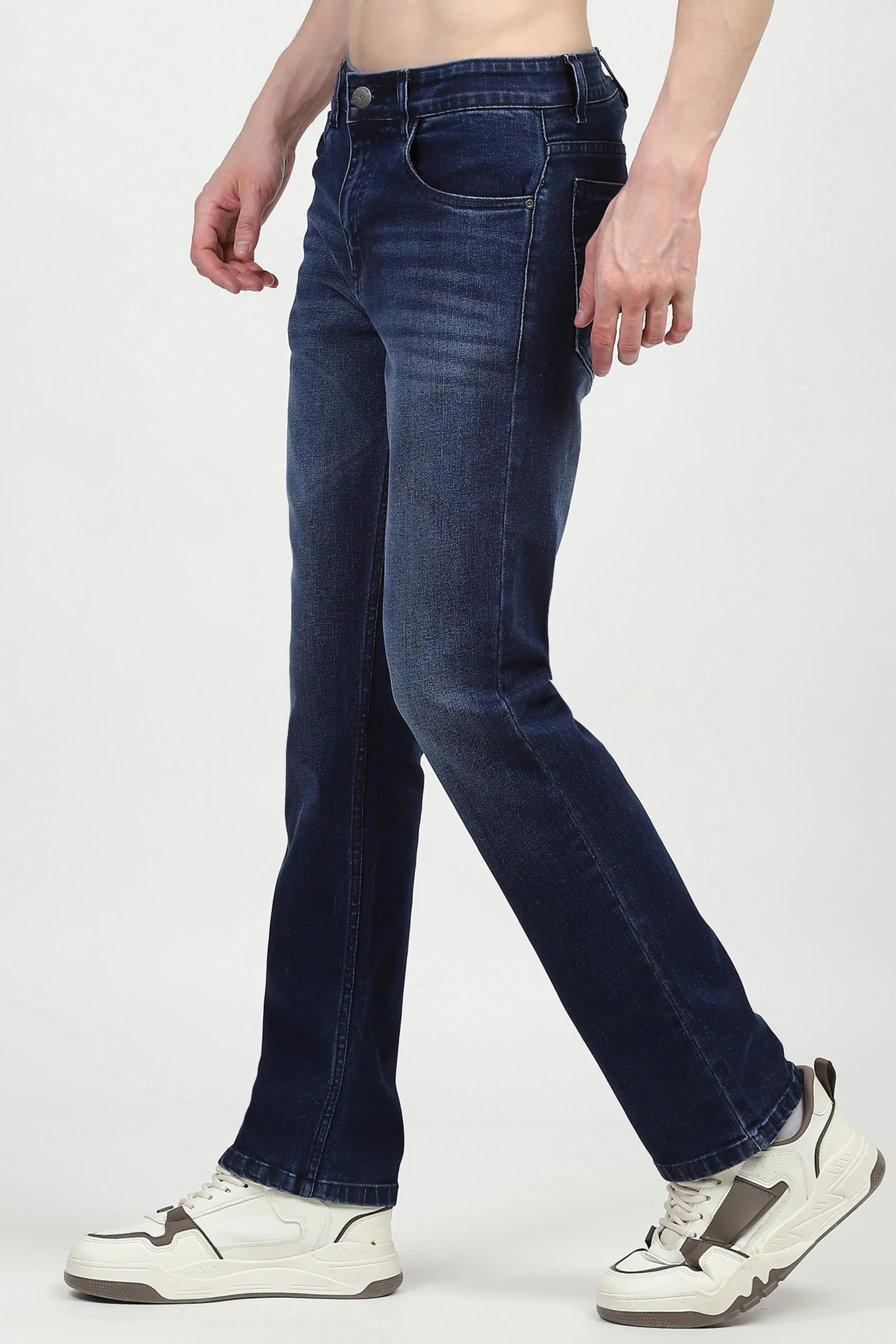 Dark Blue Solid Regular Fit Jeans - Global Republic