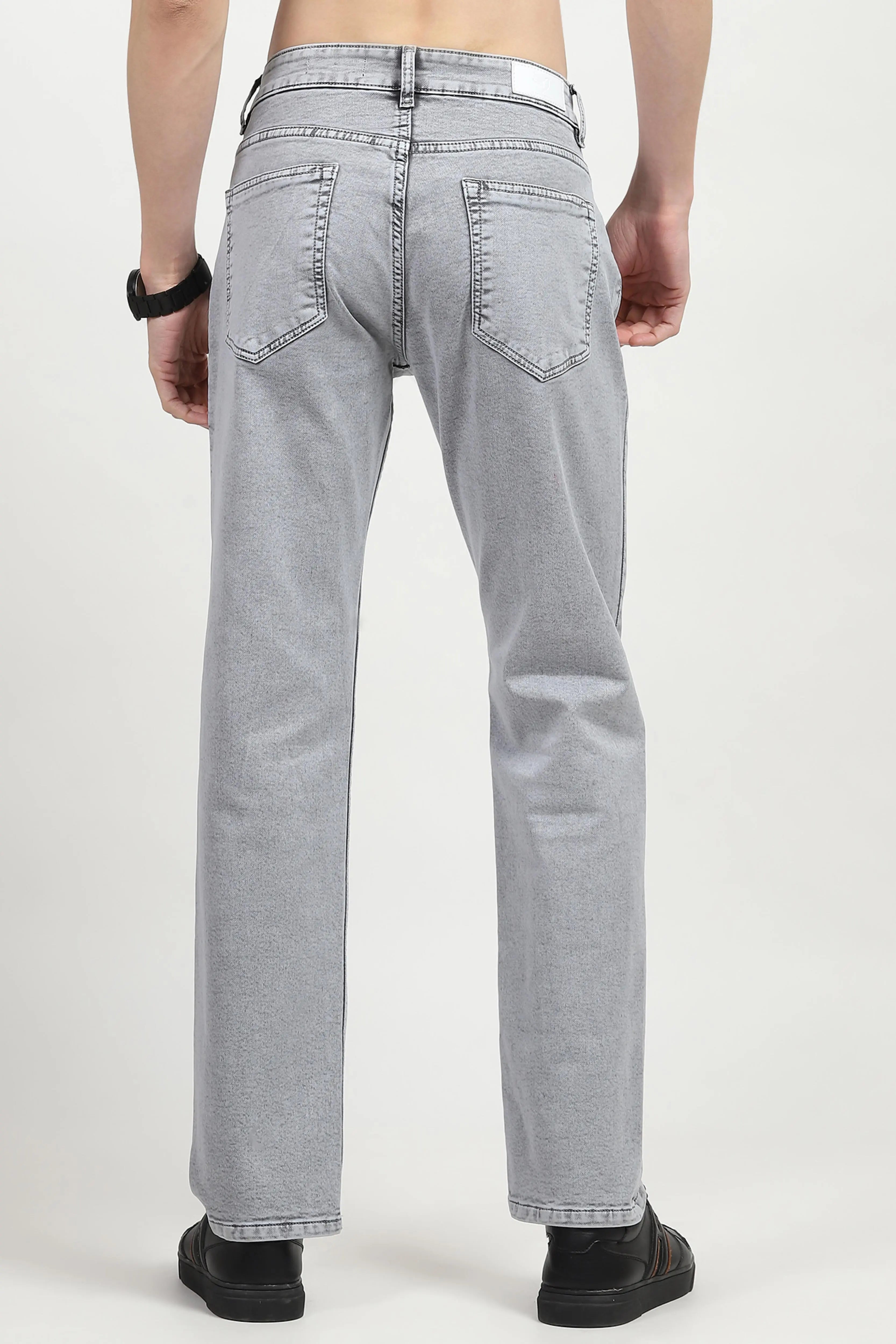 Grey Cotton Regular Fit Jeans - Global Republic