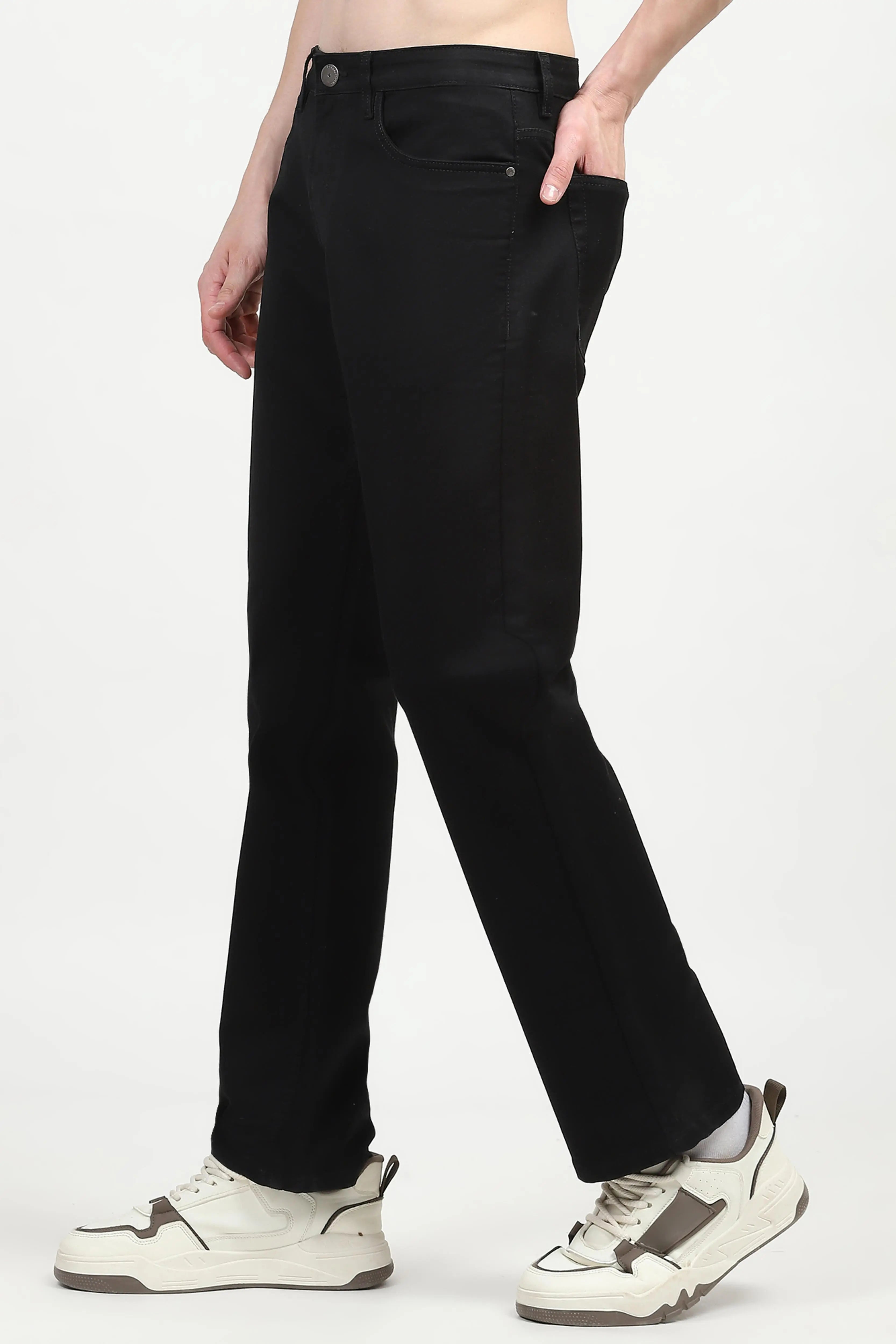 Jet Black Cotton Regular Fit Jeans - Global Republic