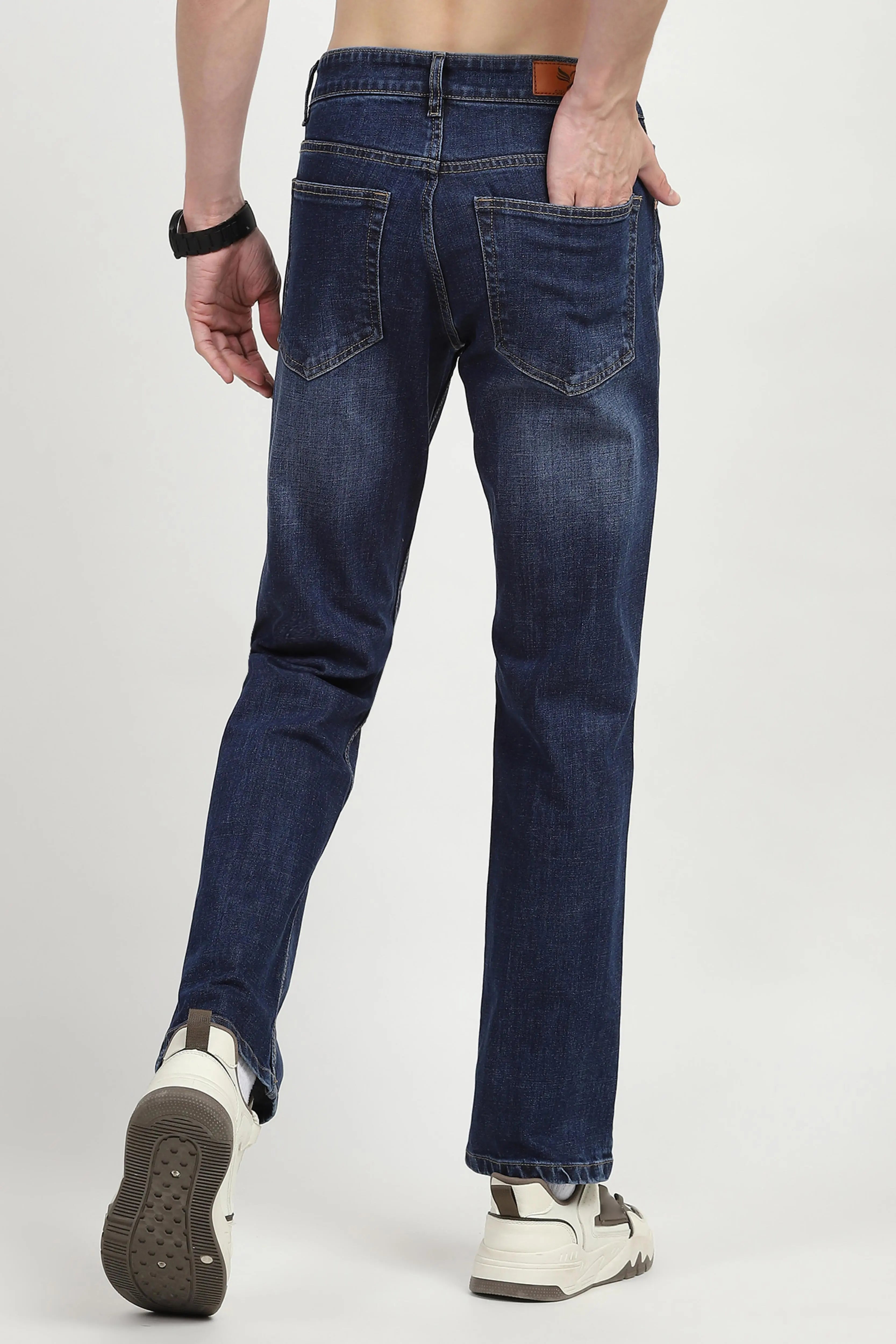 Blue Solid Regular Fit Jeans - Global Republic