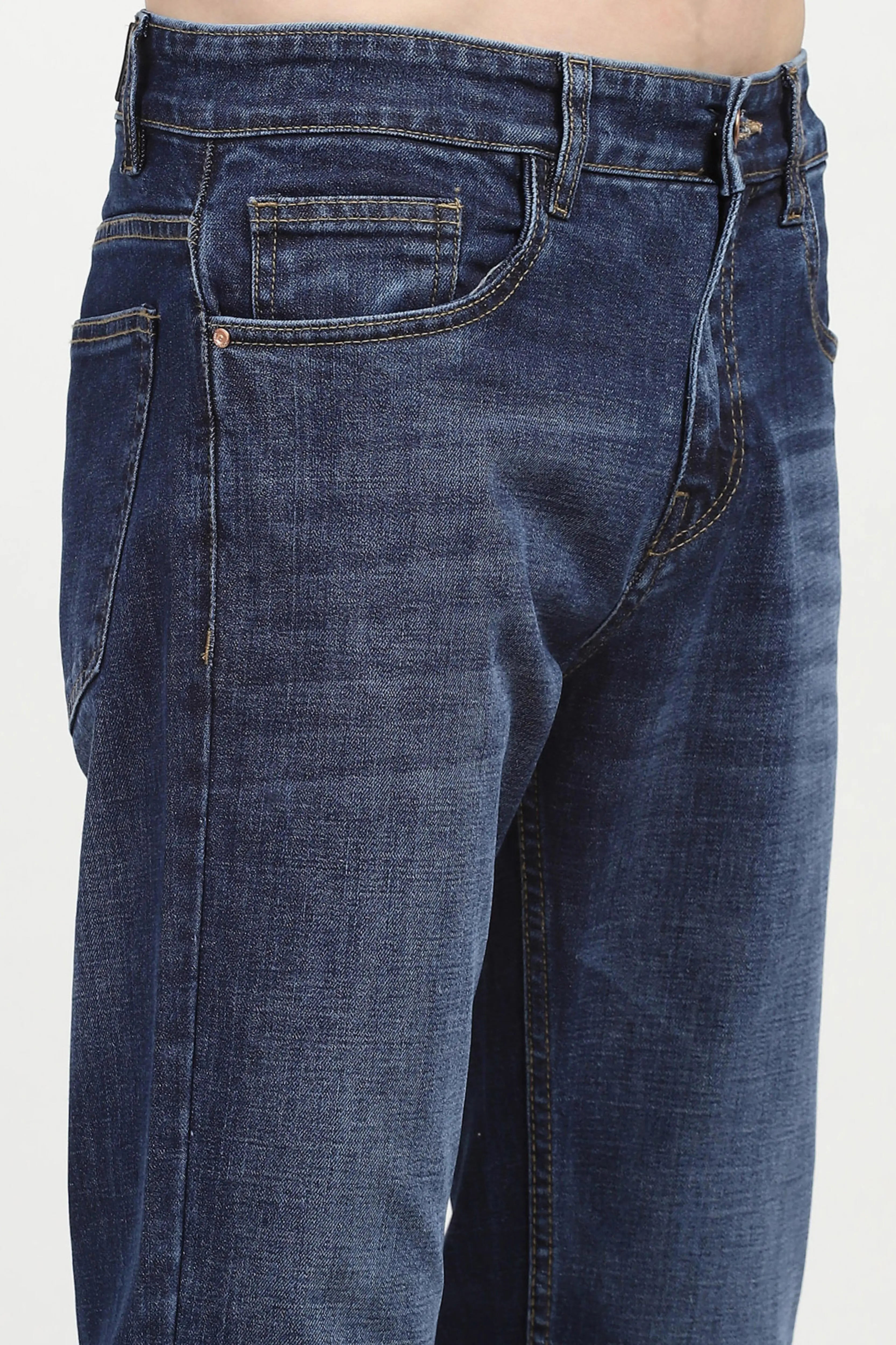 Blue Solid Regular Fit Jeans - Global Republic