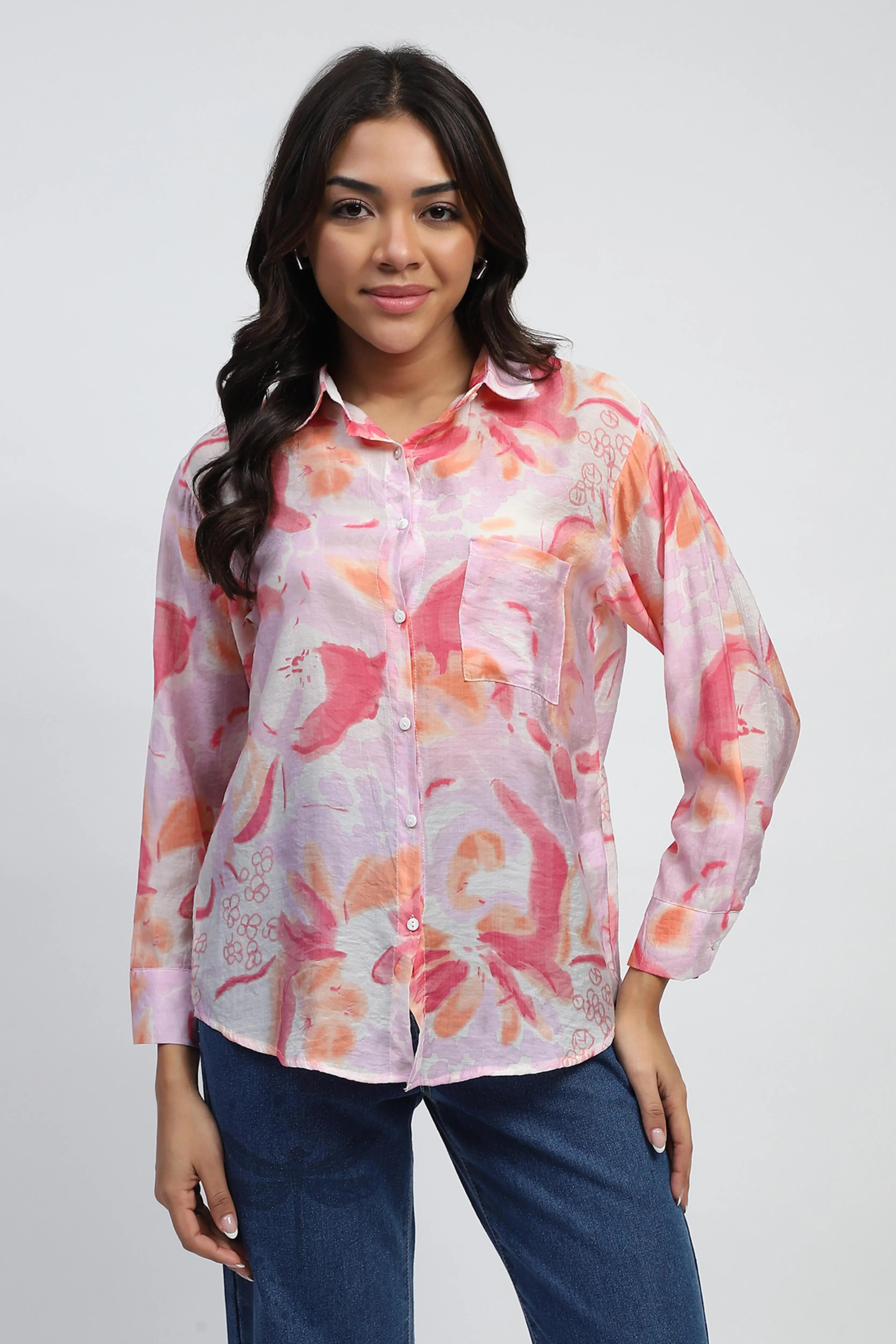 Pink Floral Rayon Blend Shirt - Global Republic