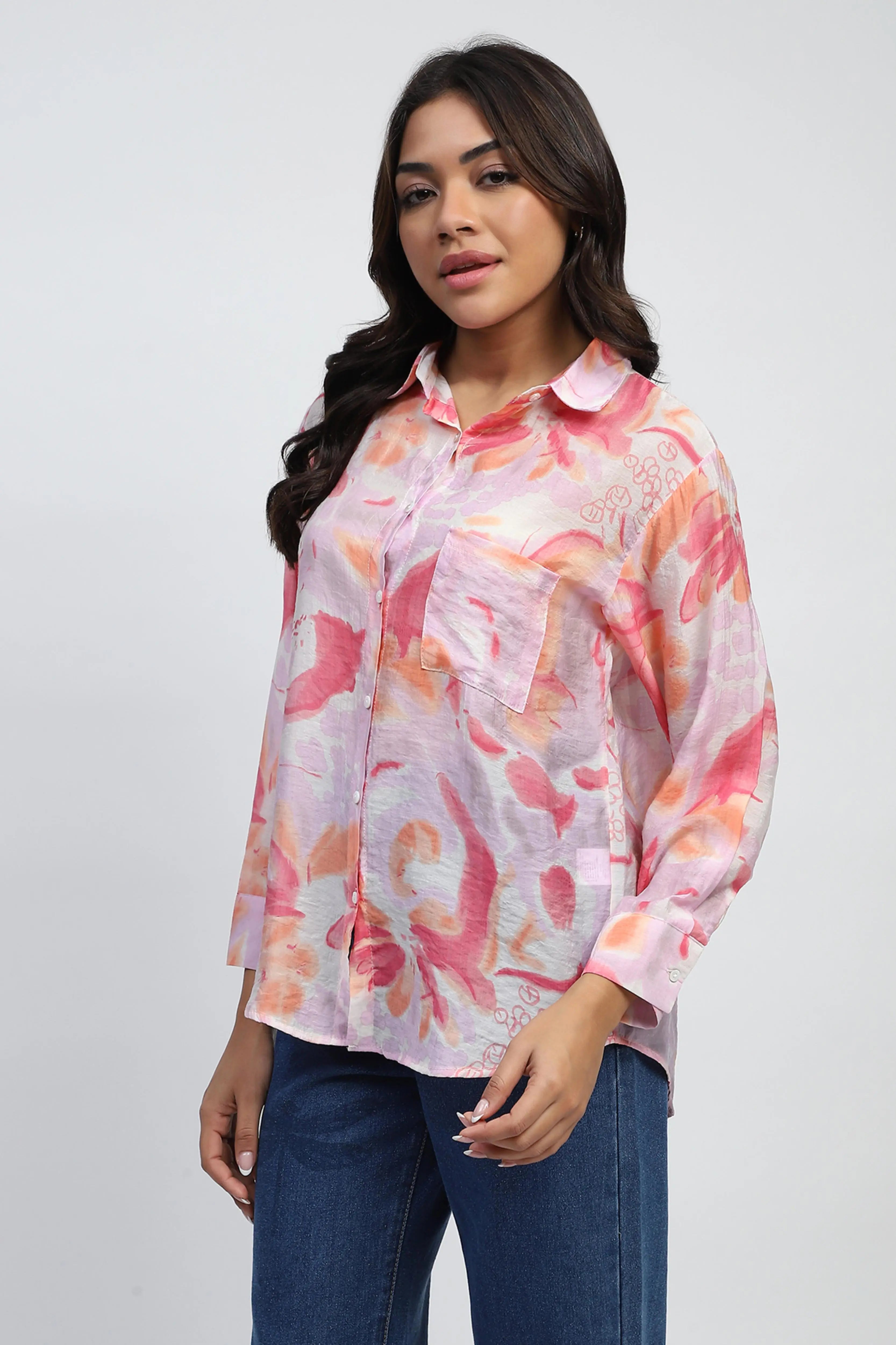 Pink Floral Rayon Blend Shirt - Global Republic