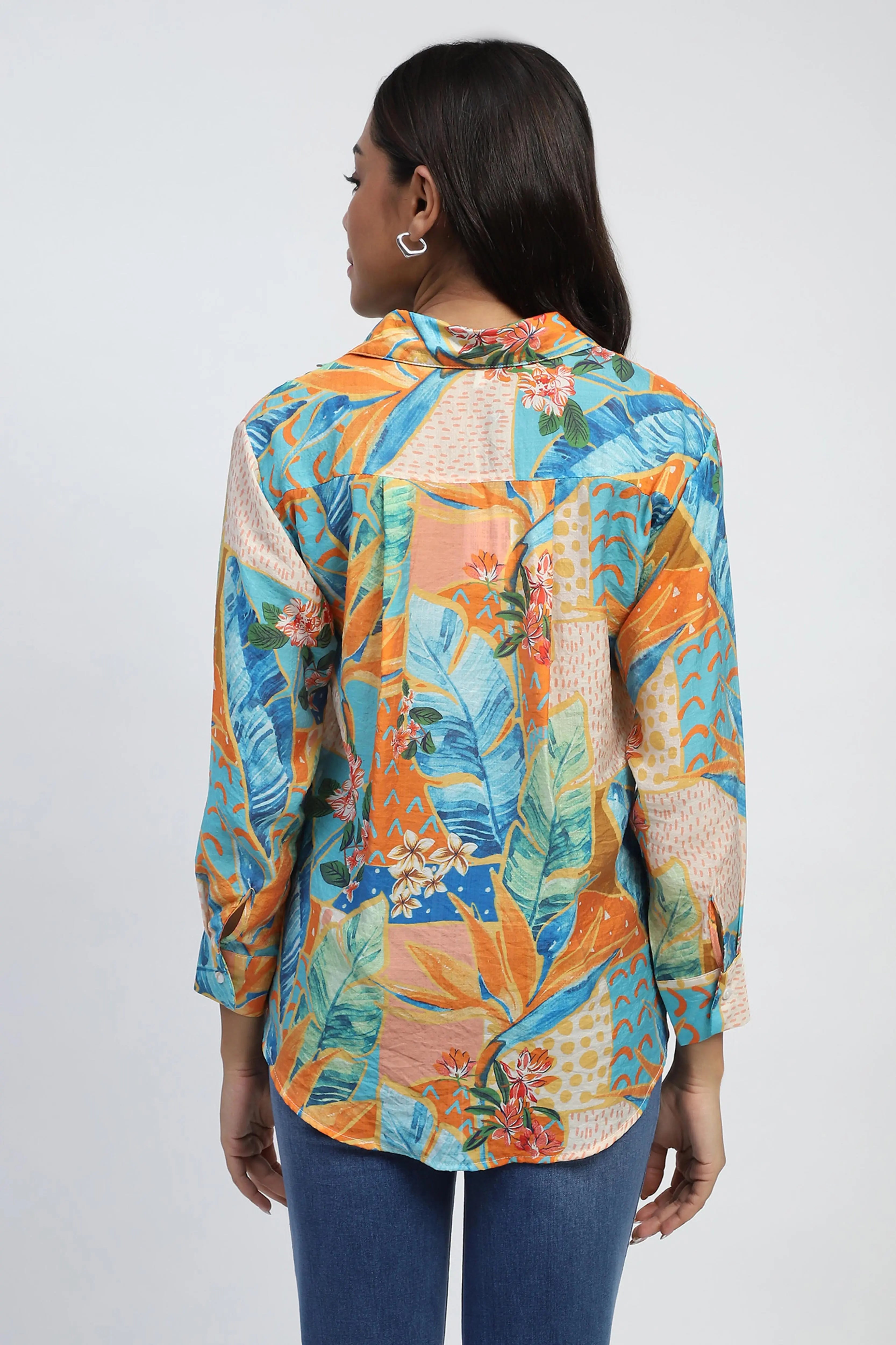 Orange Tropical Print Rayon Blend Shirt - Global Republic