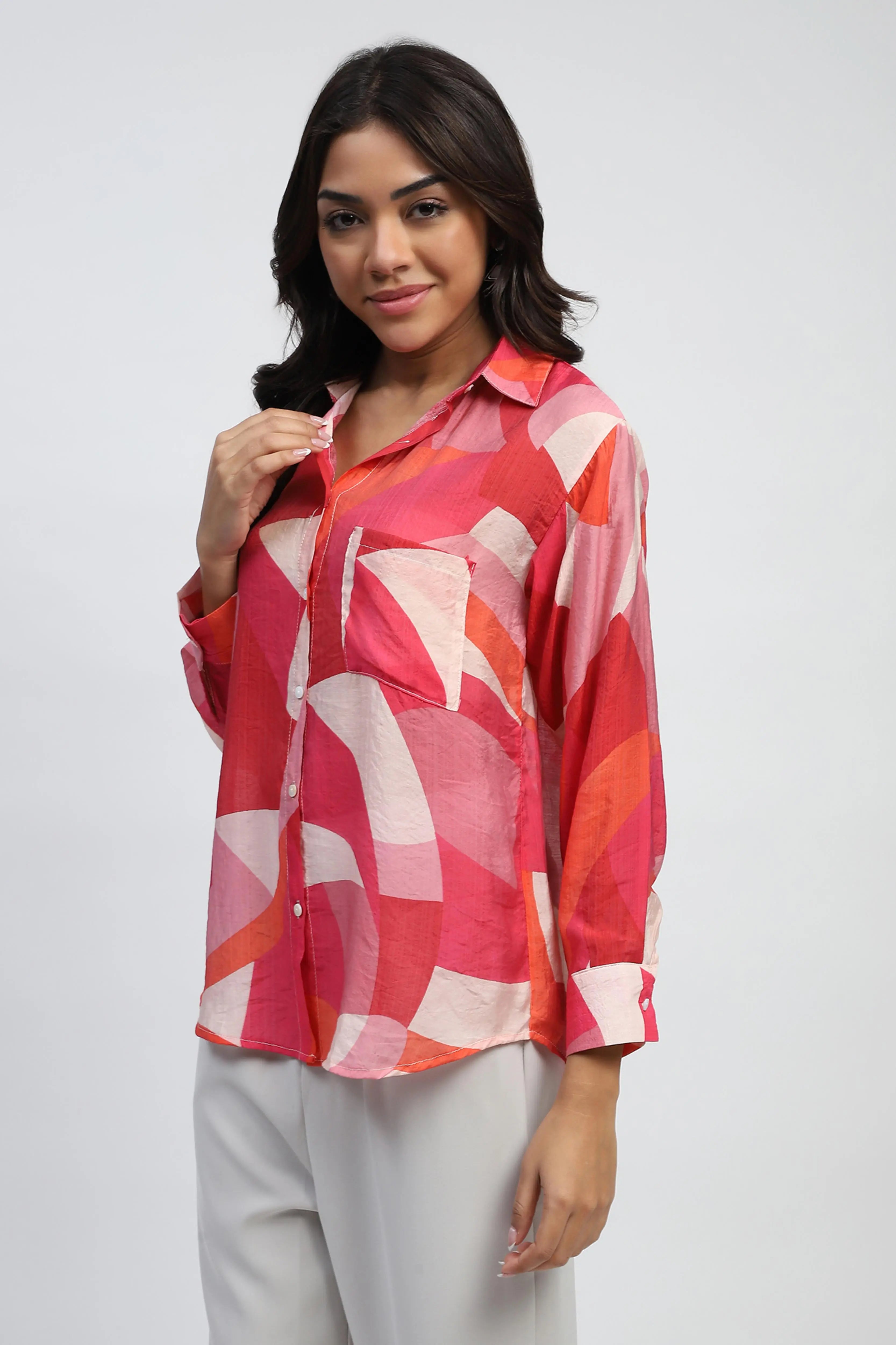 Red Abstract Rayon Blend Shirt - Global Republic