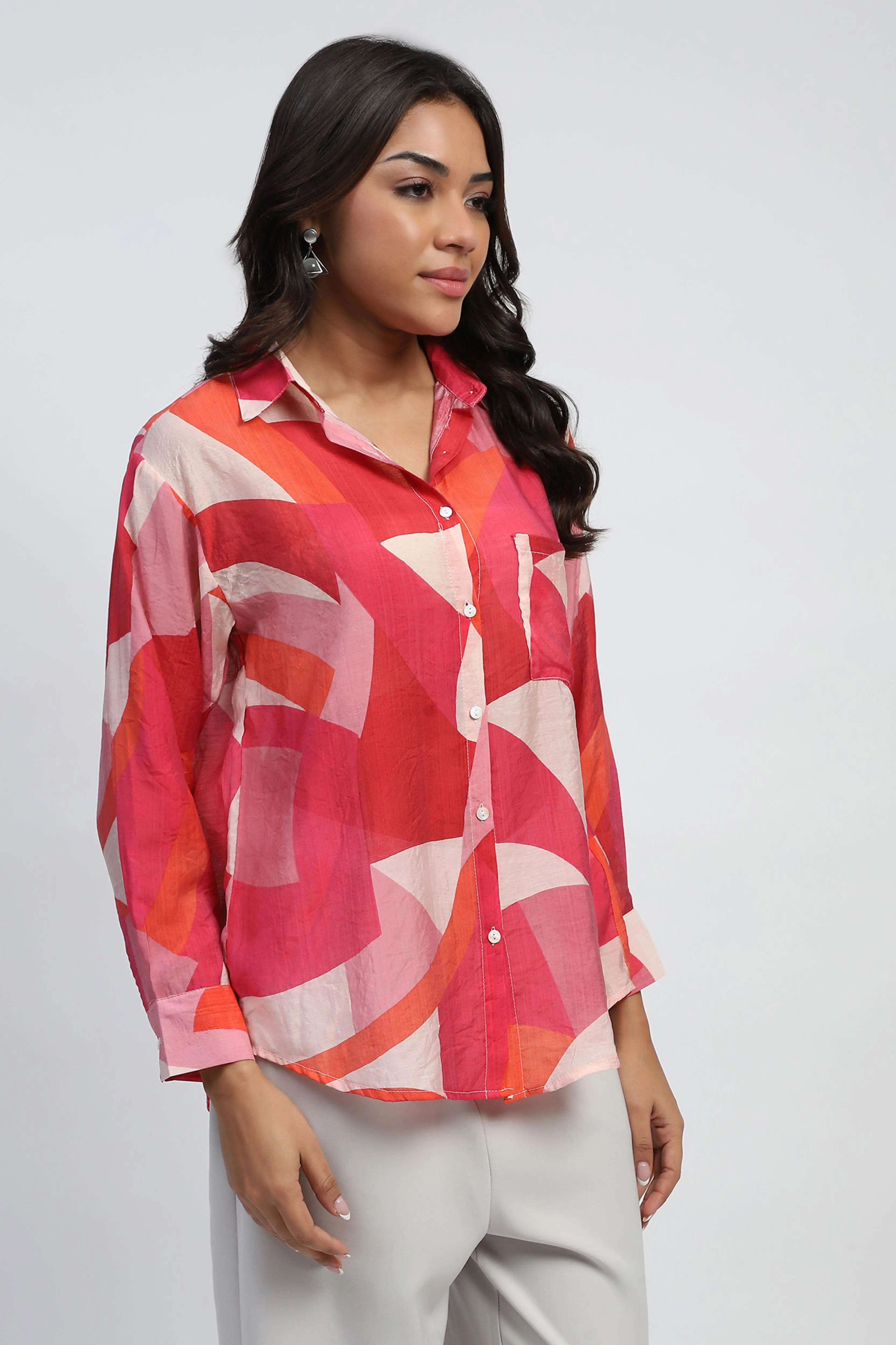 Red Abstract Rayon Blend Shirt - Global Republic