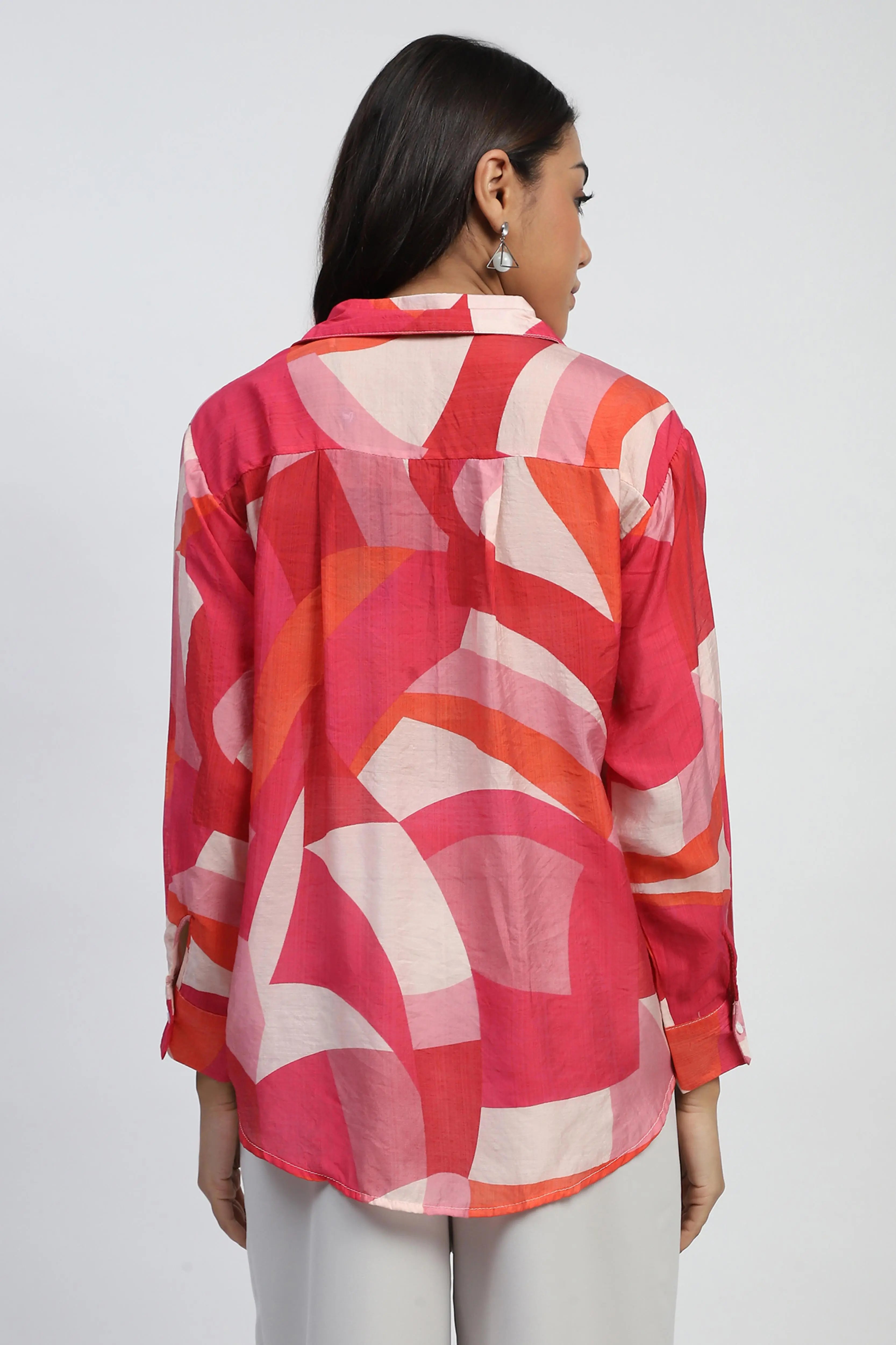Red Abstract Rayon Blend Shirt - Global Republic
