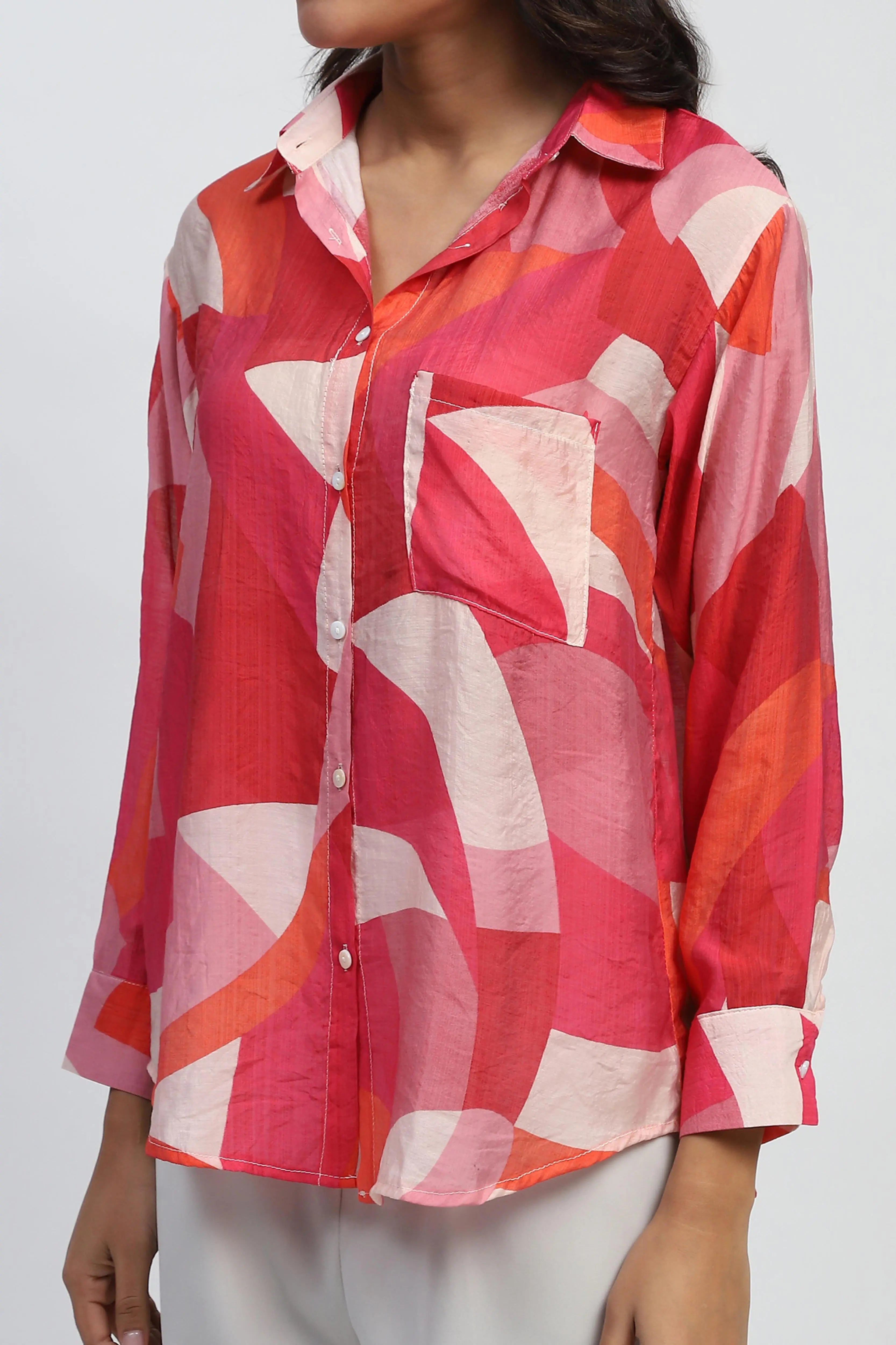 Red Abstract Rayon Blend Shirt - Global Republic