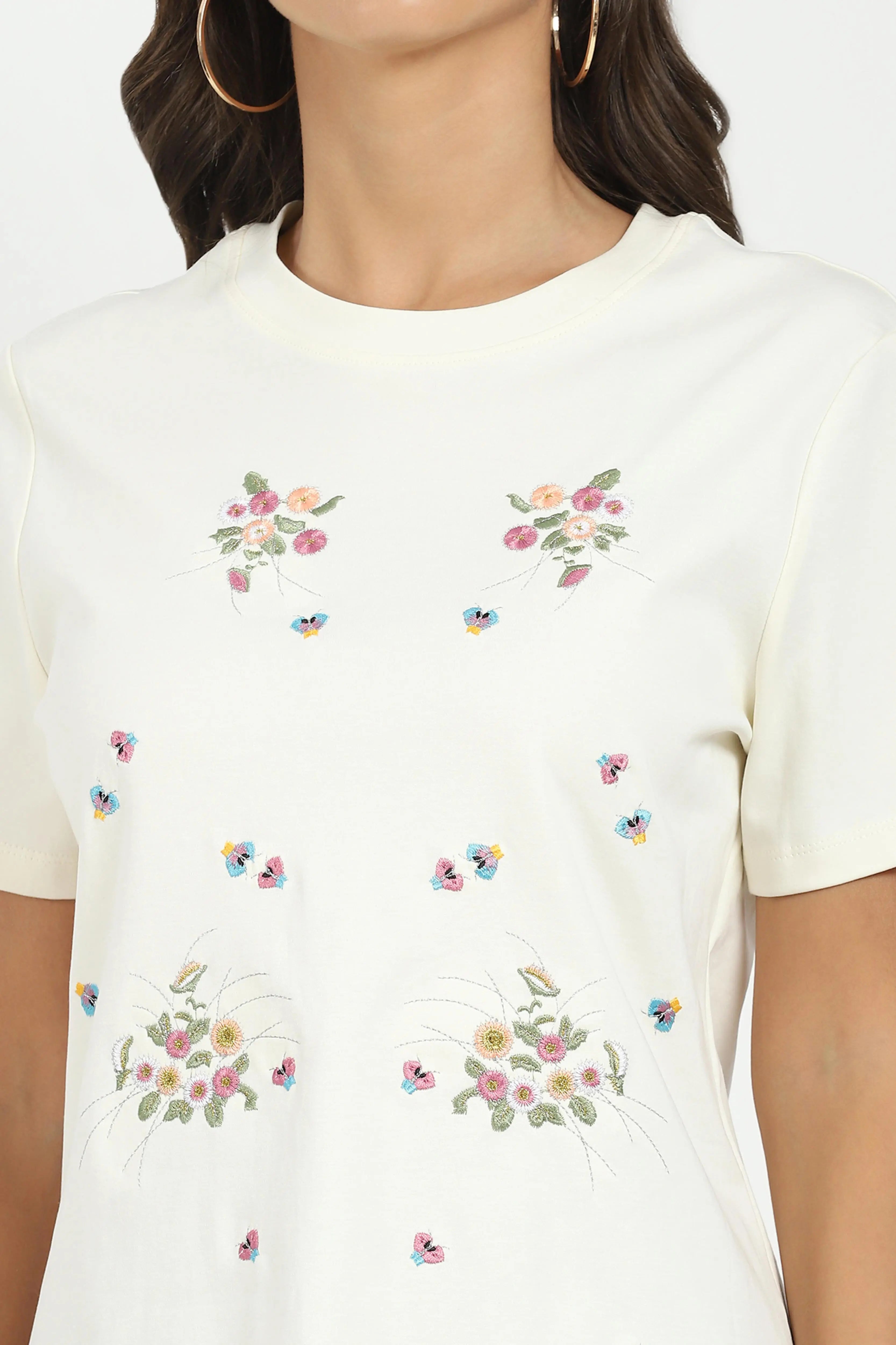 Cream Floral Embroidered Top - Global Republic