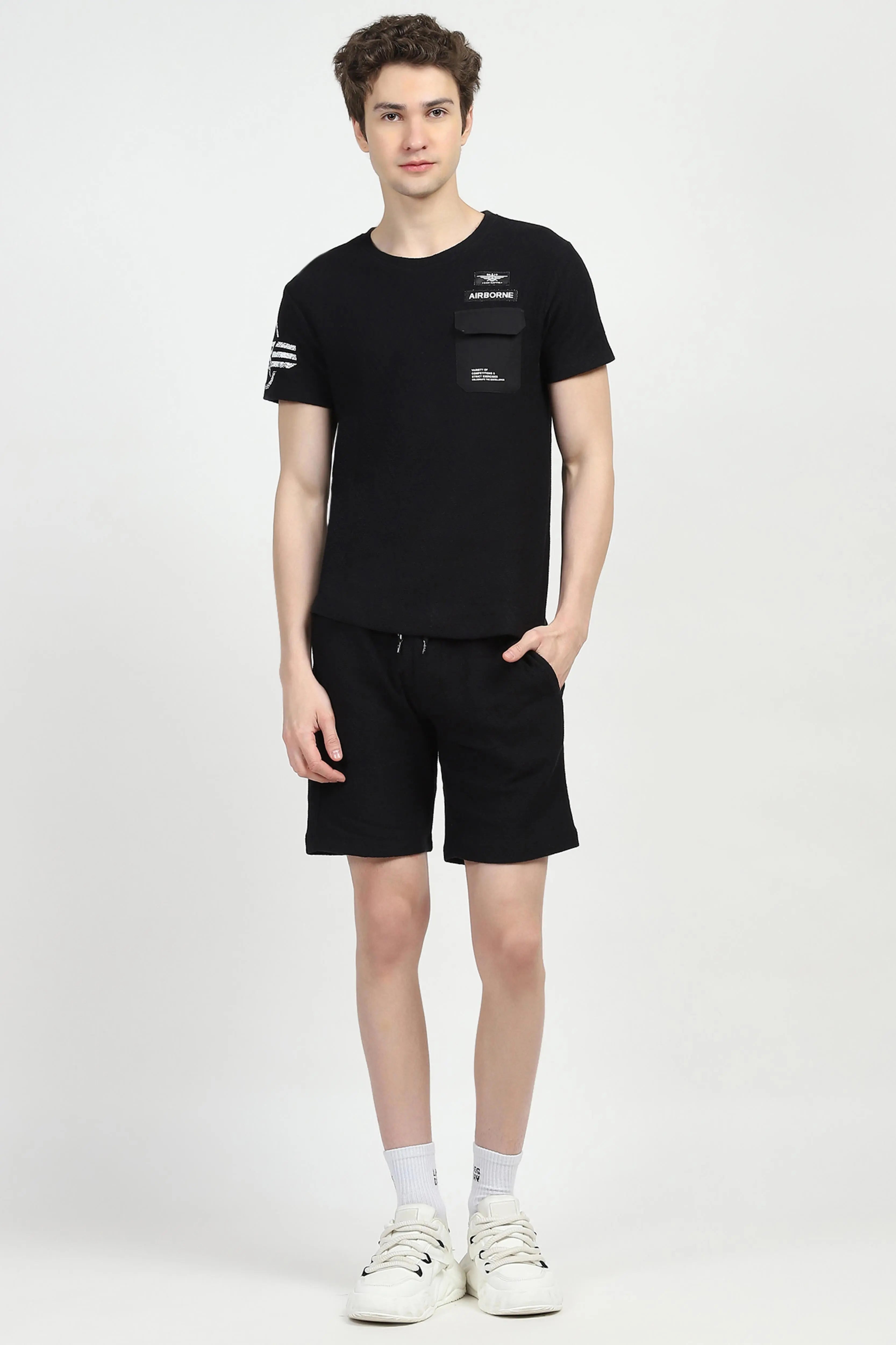 Black Cotton Textured Co-ord Set - Global Republic