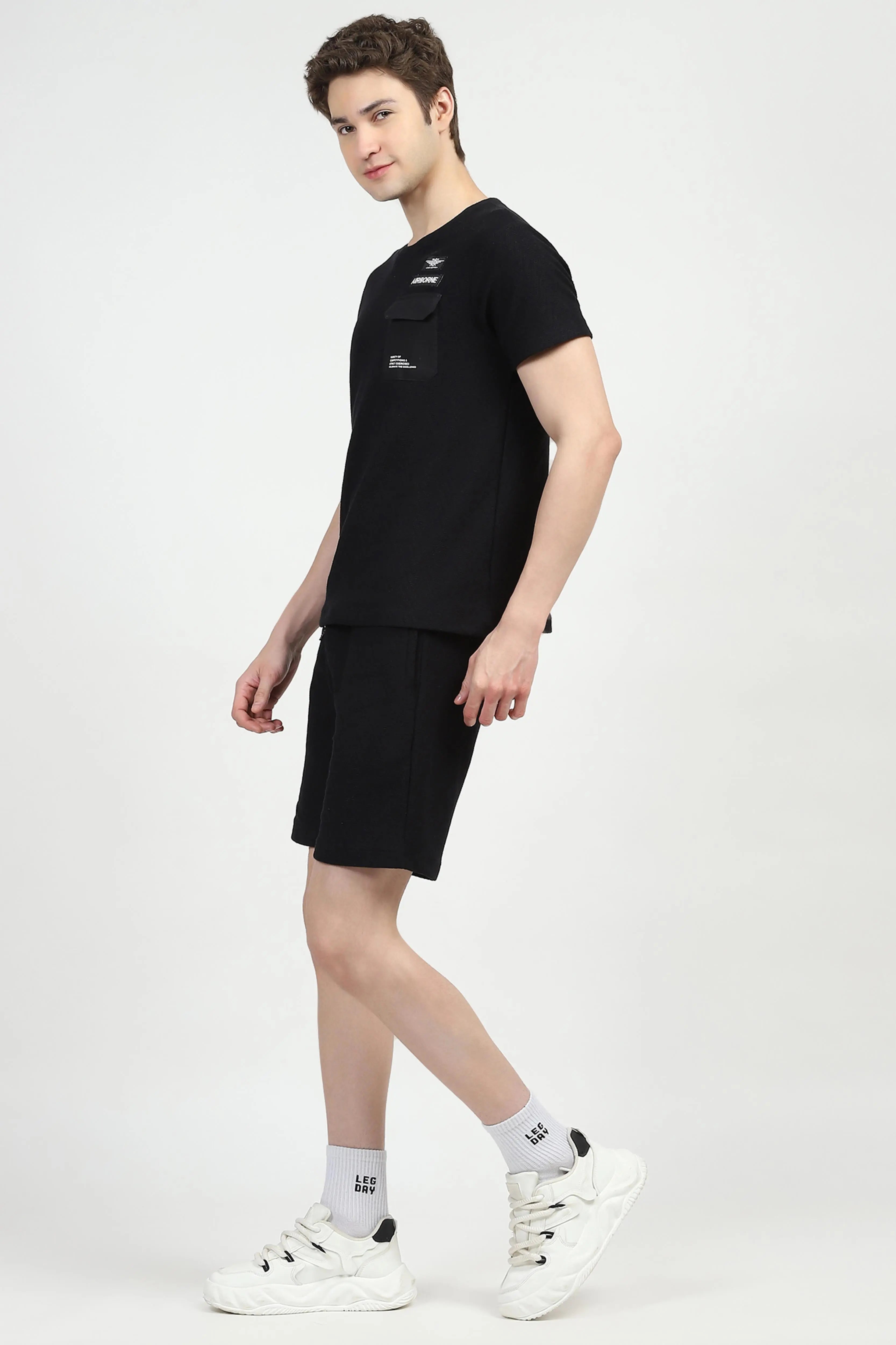 Black Cotton Textured Co-ord Set - Global Republic