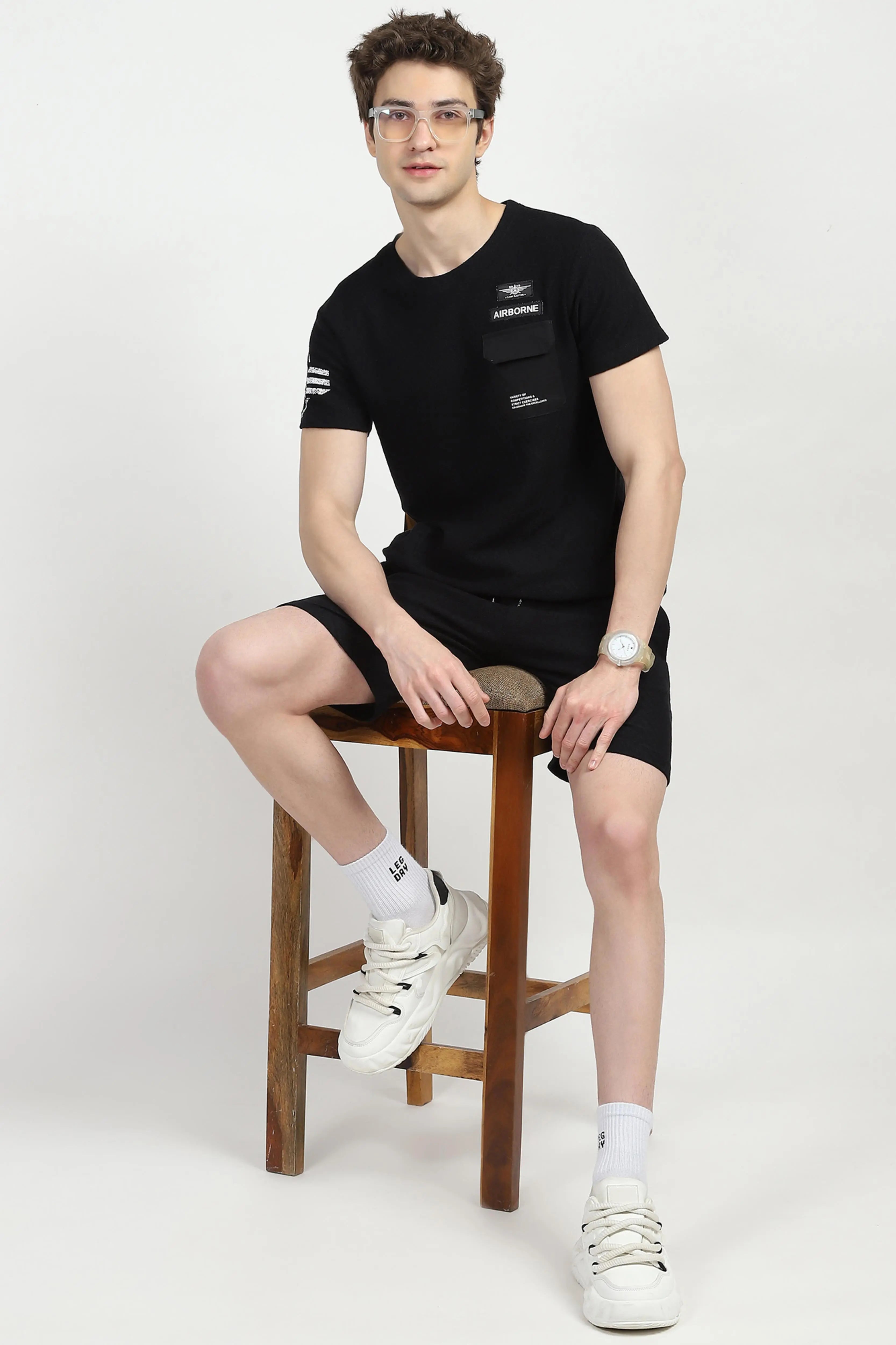 Black Cotton Textured Co-ord Set - Global Republic