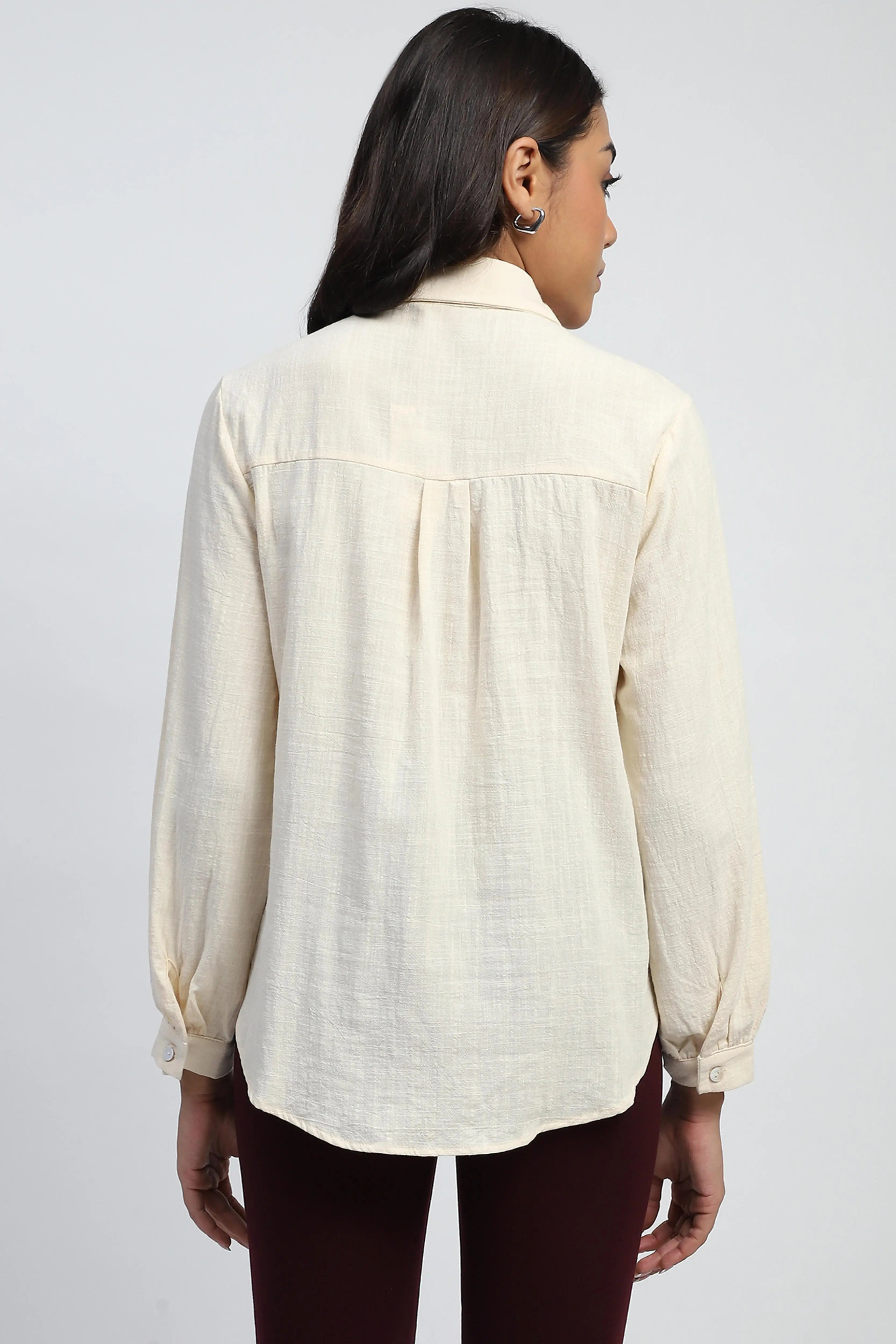 Cream Floral Embroidered Cotton Shirt - Global Republic