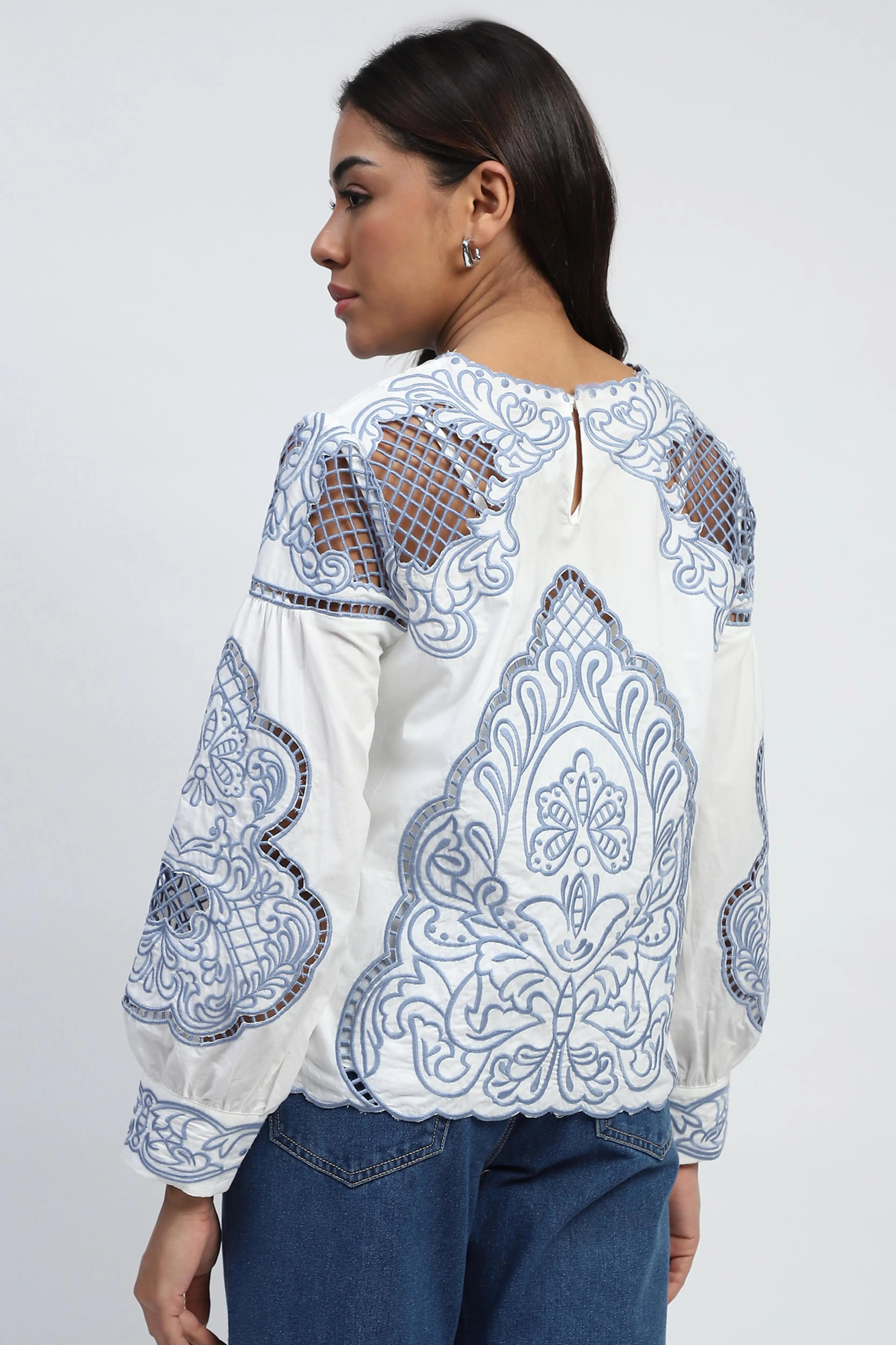 White Cut Work Embroidered Top - Global Republic