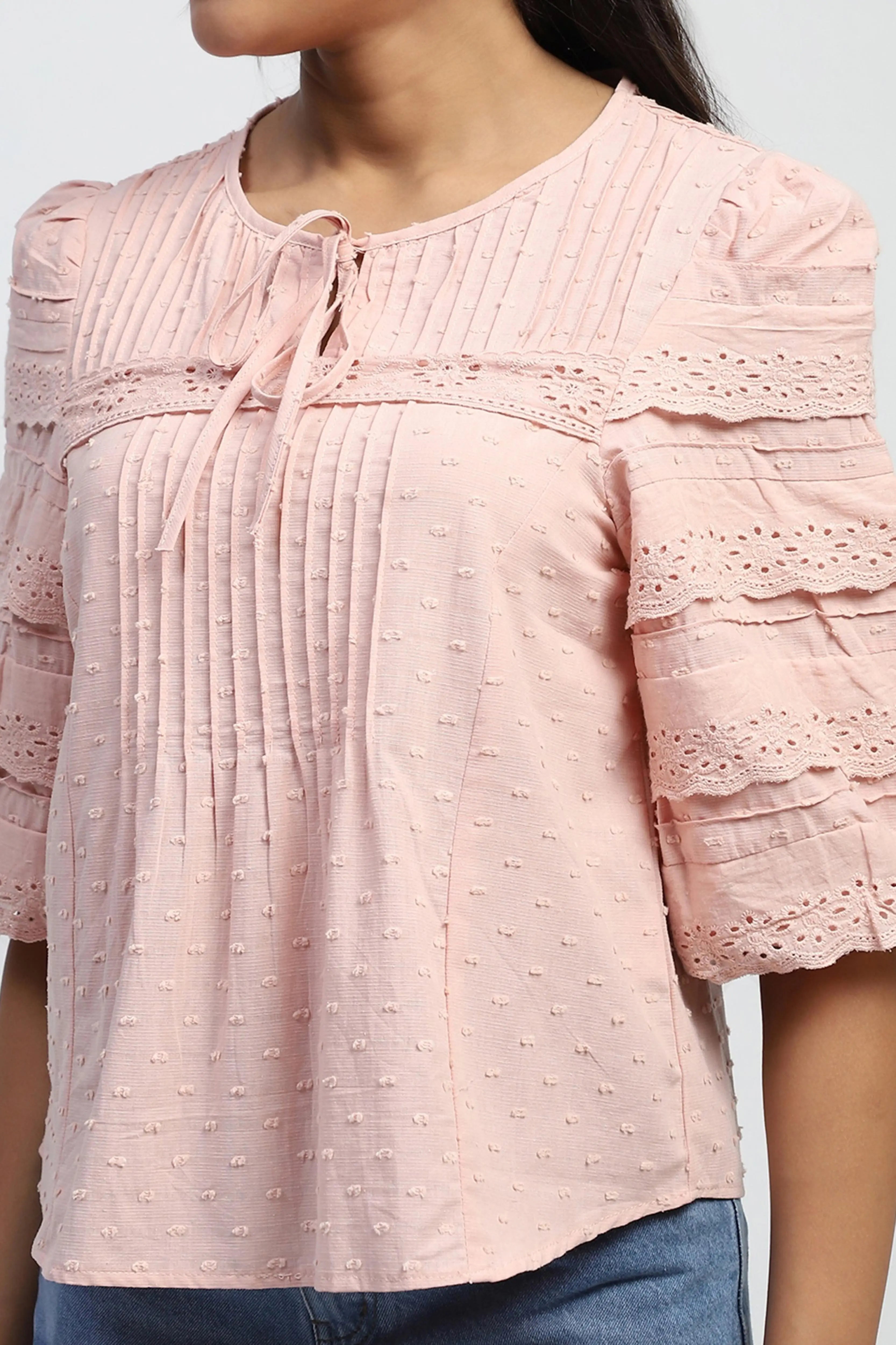 Dusty Pink Cotton Dobby Top - Global Republic