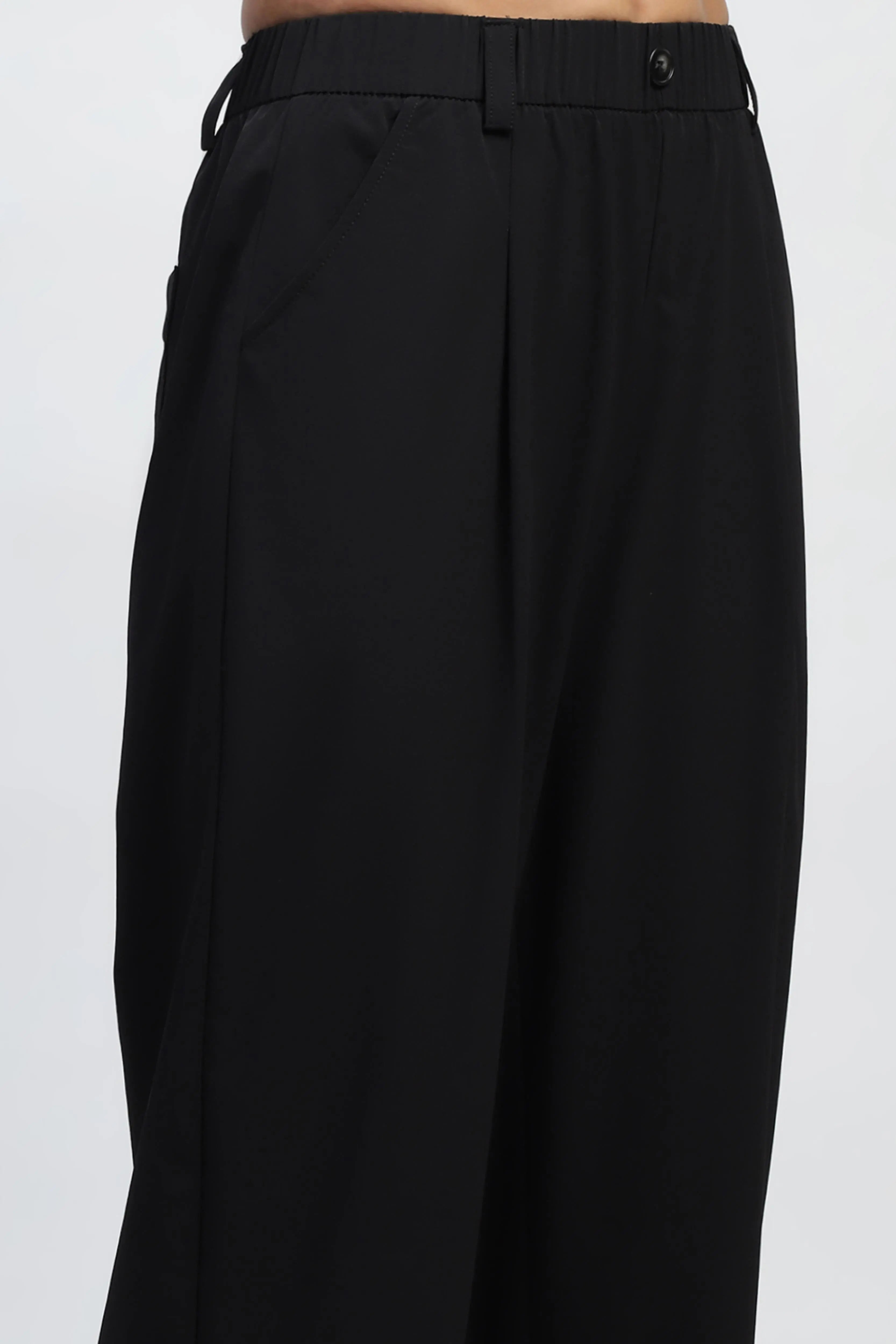 Black Solid Nylon Relaxed Fit Lower - Global Republic