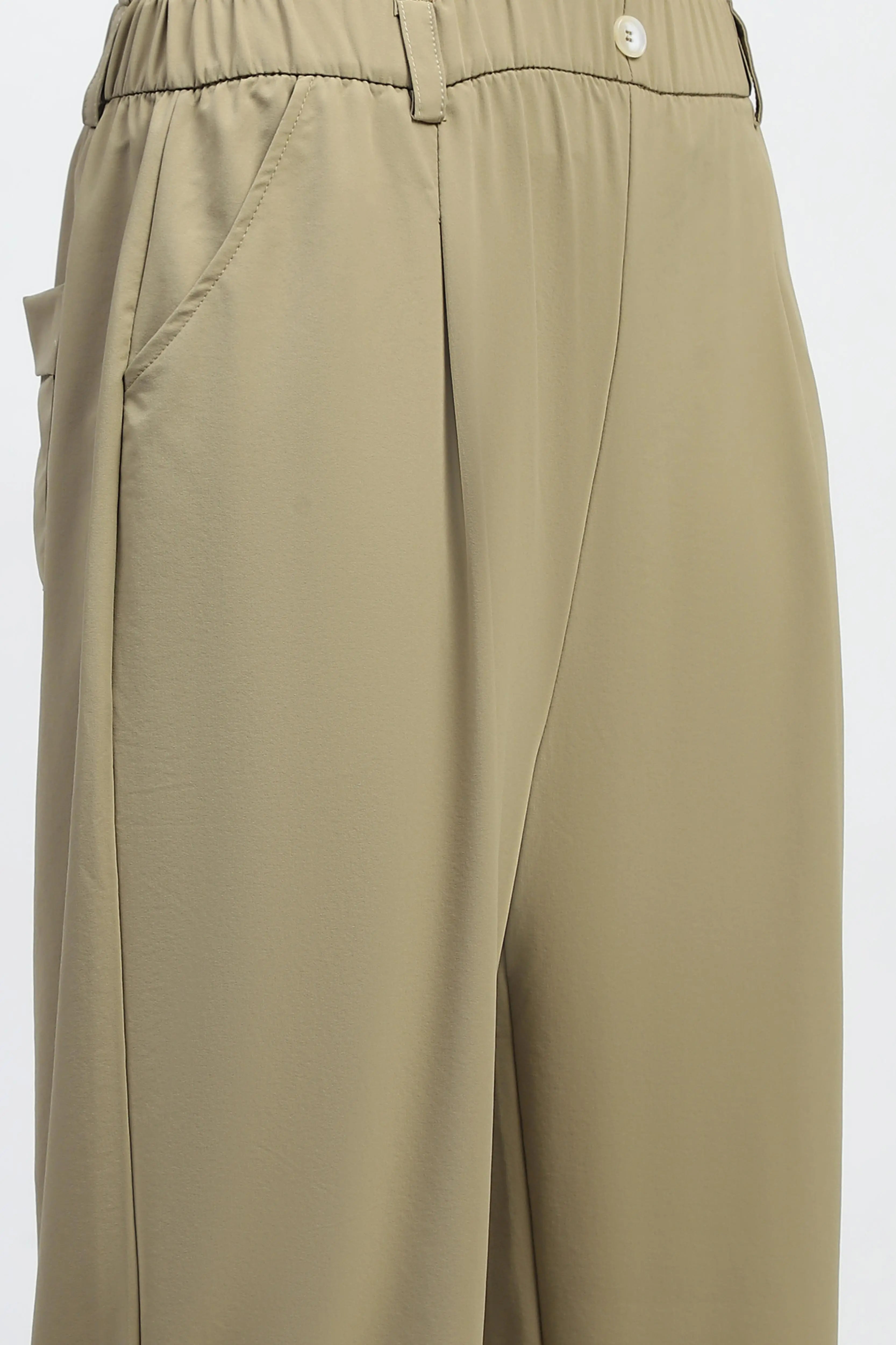 Khaki Solid Nylon Relaxed Fit Lower - Global Republic