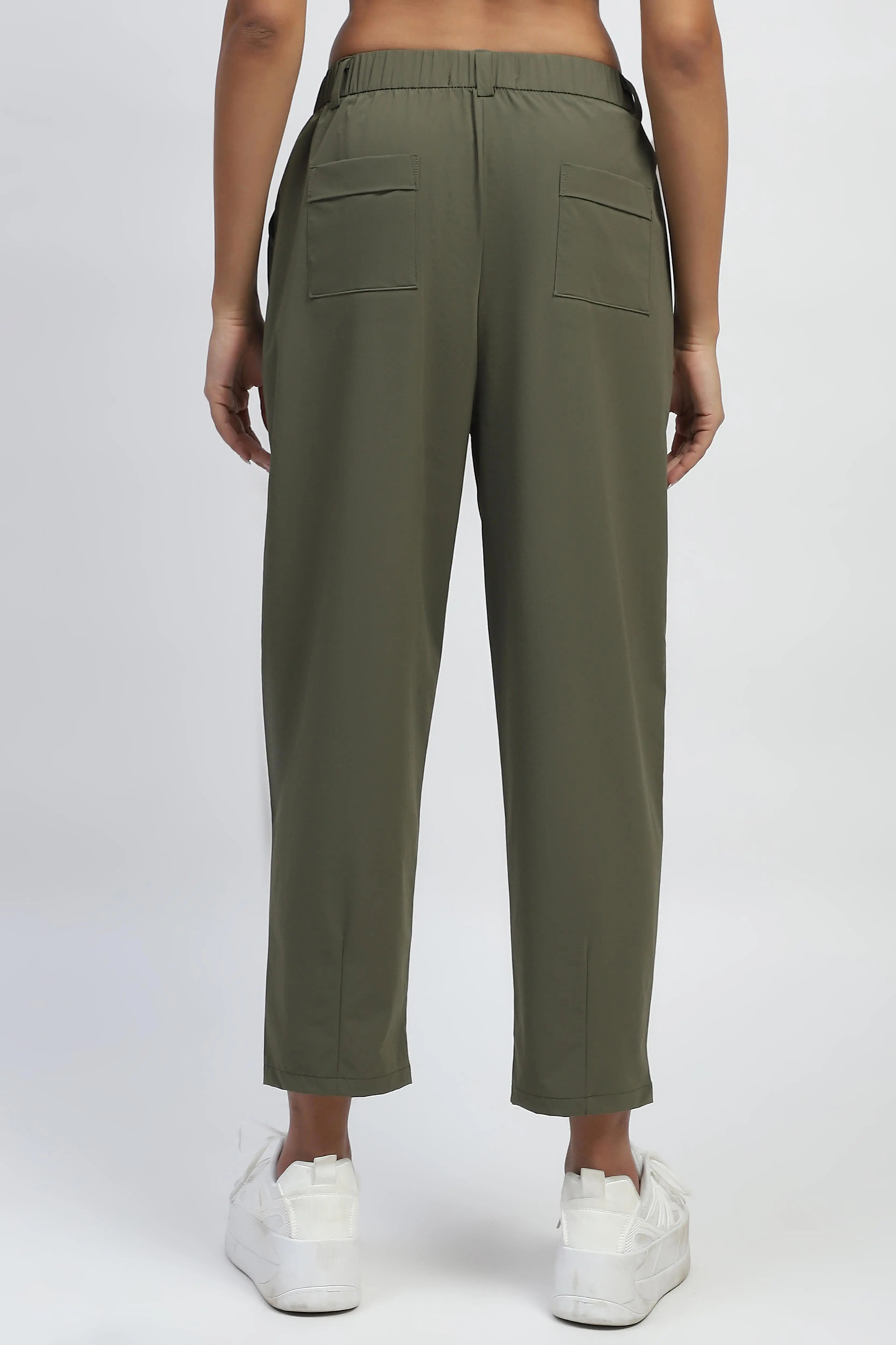 Dark Olive Solid Nylon Relaxed Fit Lower - Global Republic