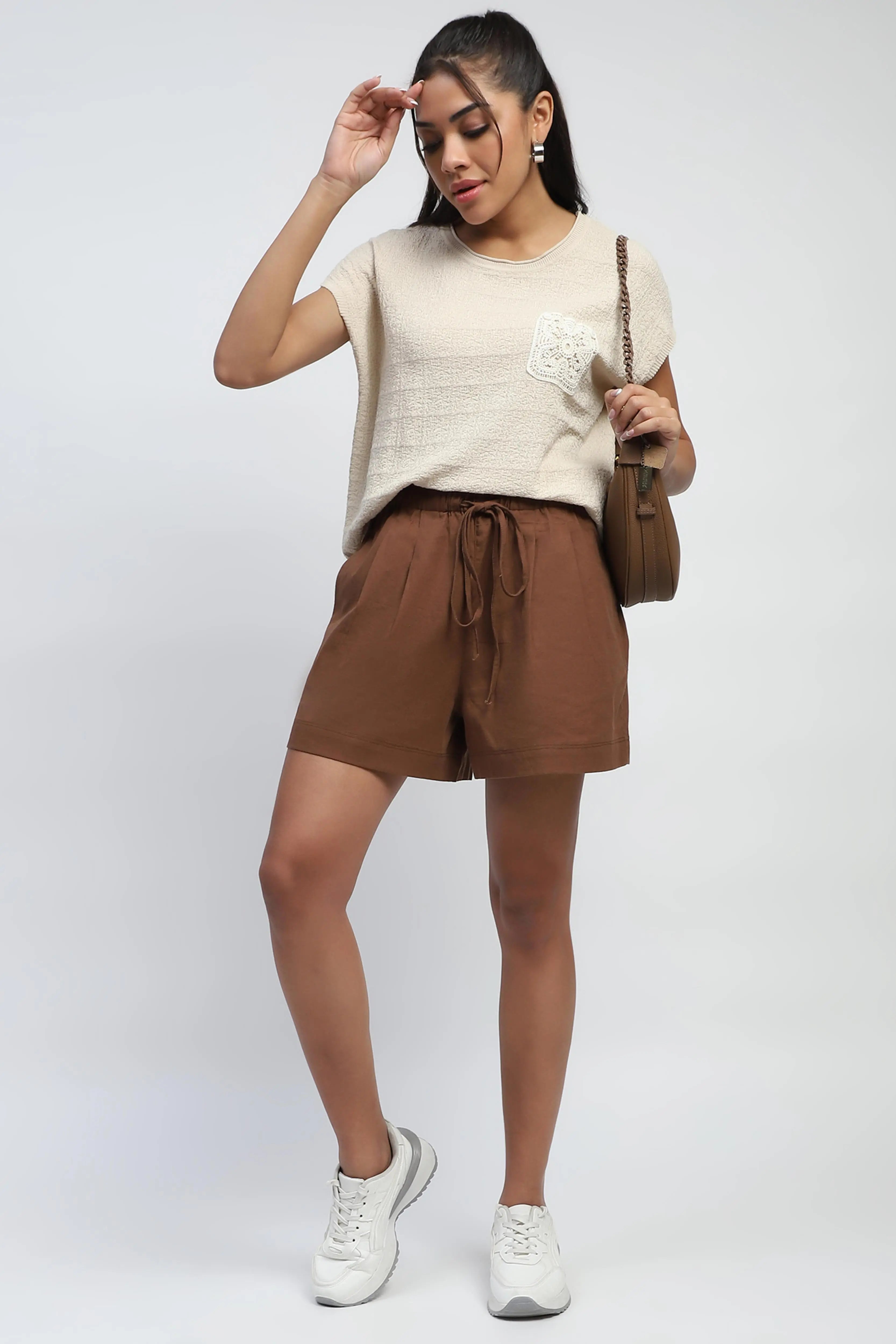 Mocha Solid Rayon Loose Fit Shorts - Global Republic