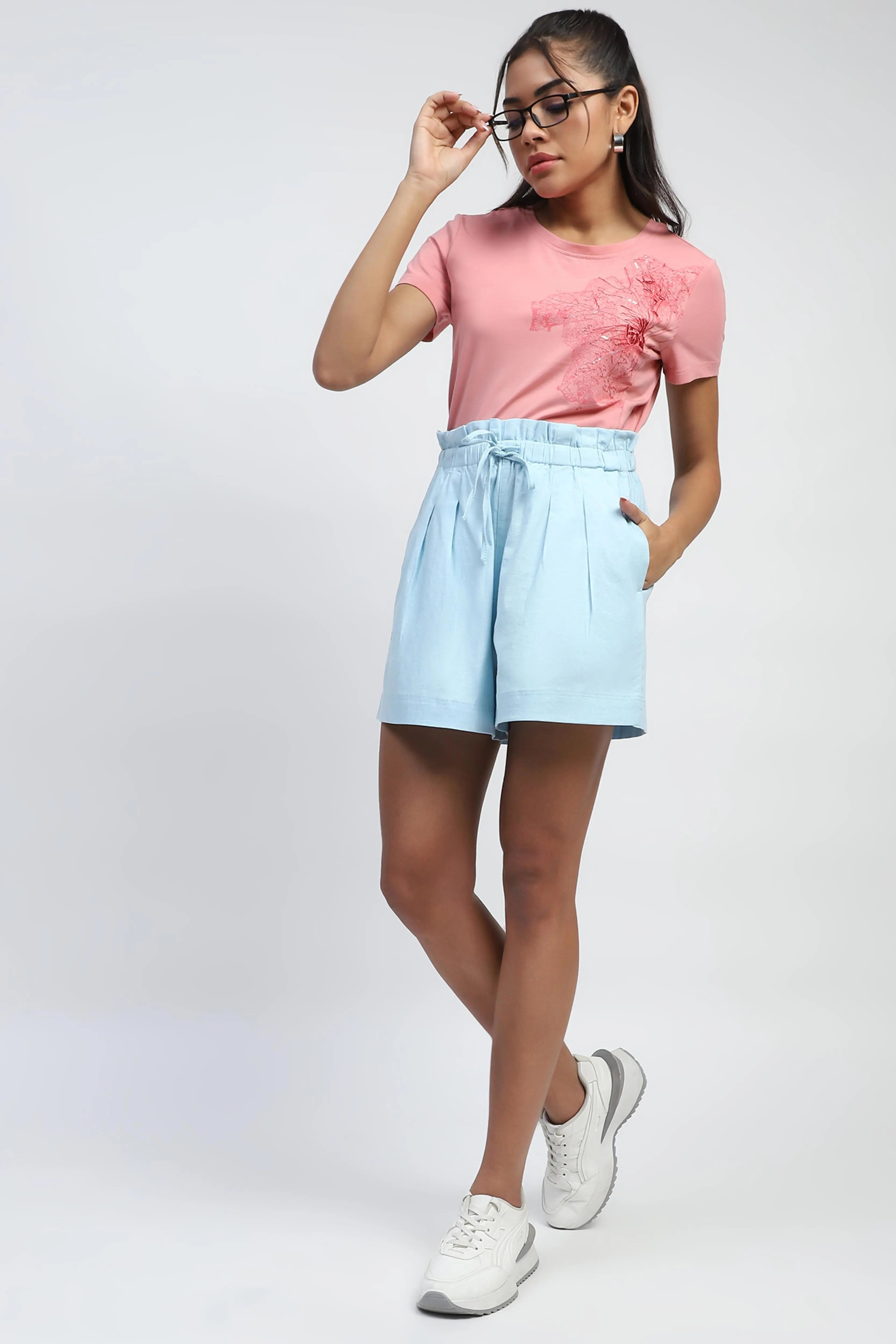 Airy Blue Solid Rayon Loose Fit Shorts - Global Republic