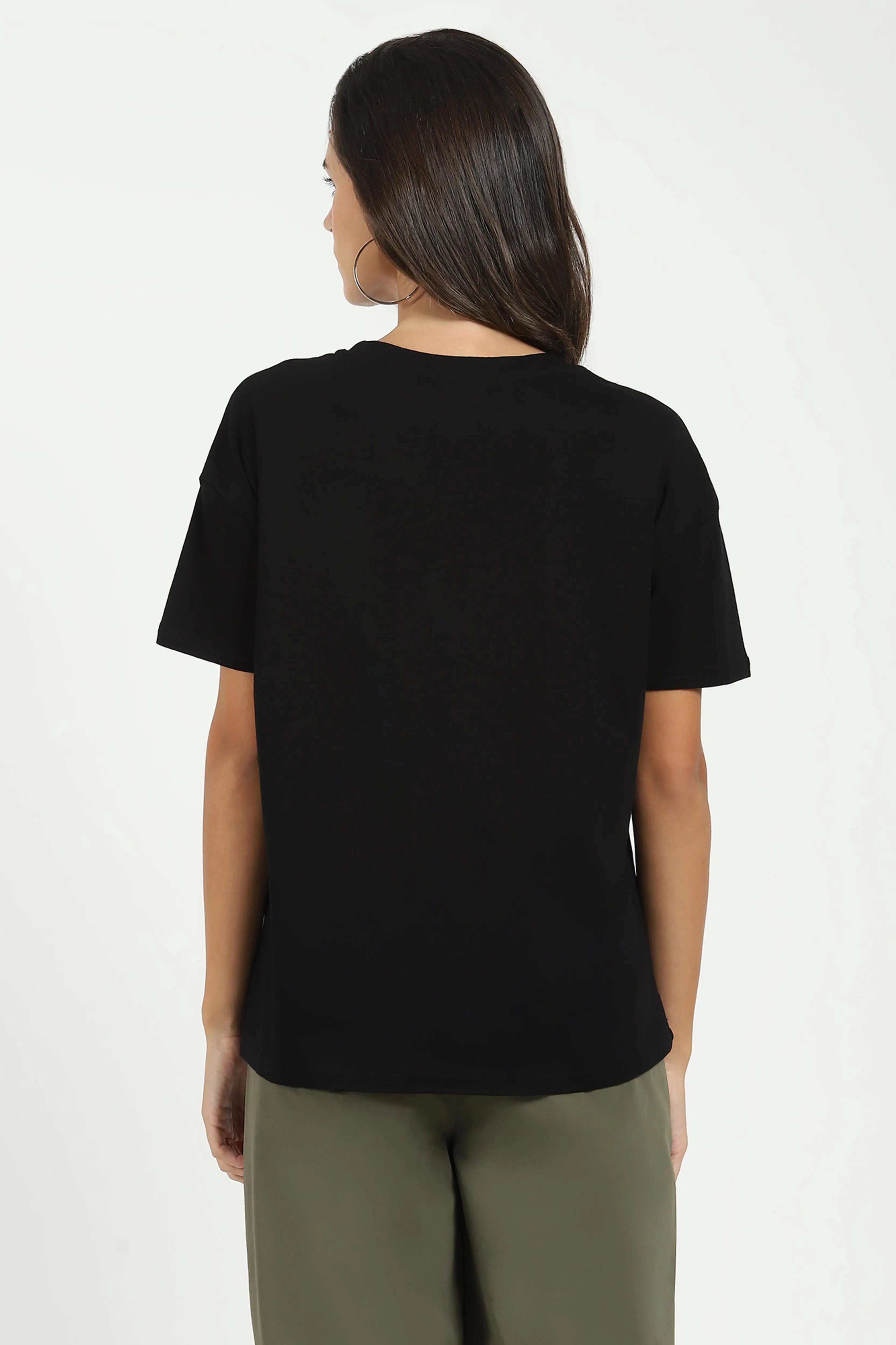 Black Embroidered Loose Fit Top - Global Republic