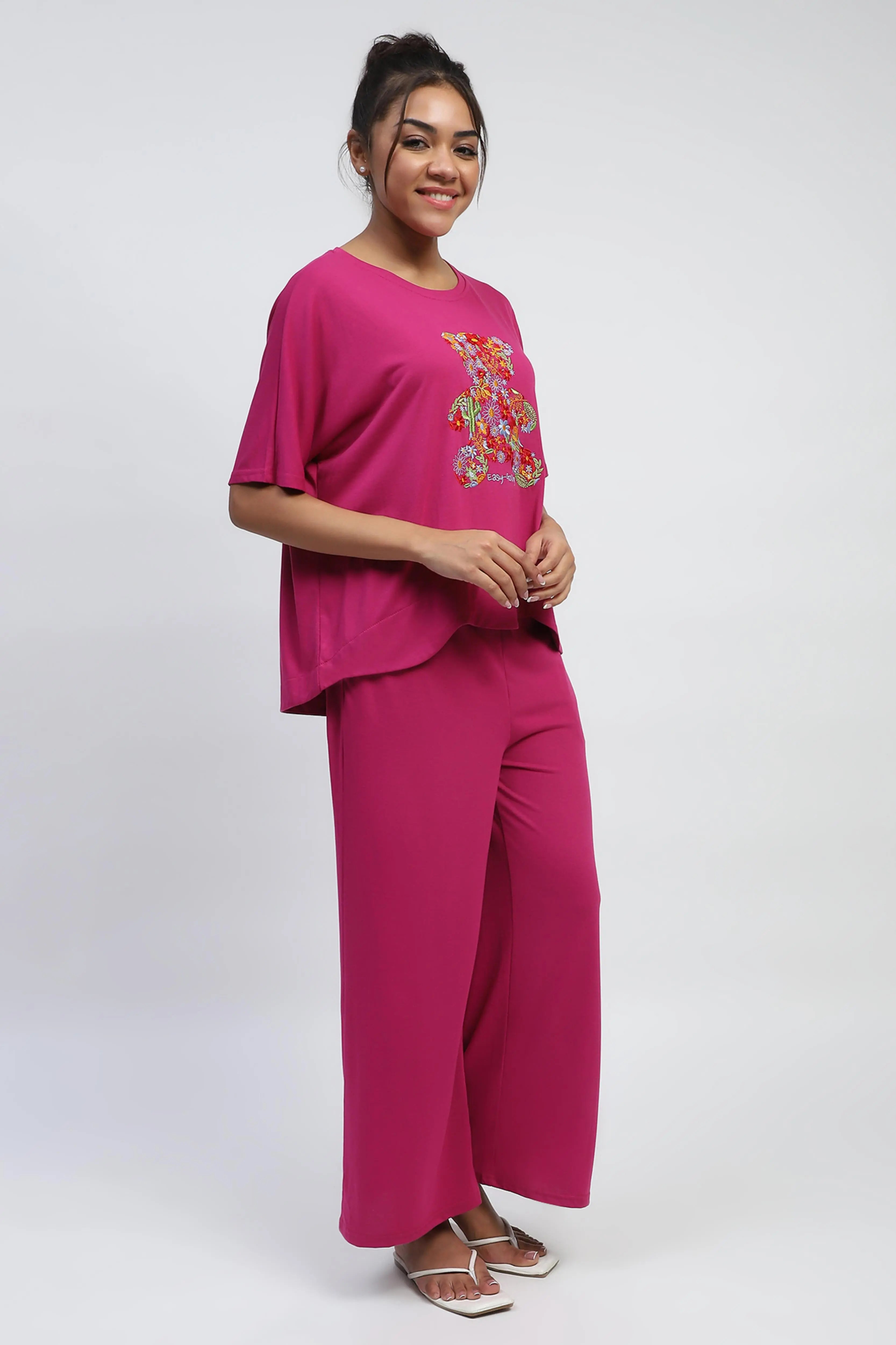 Pink Embroidered Solid Loungewear - Global Republic