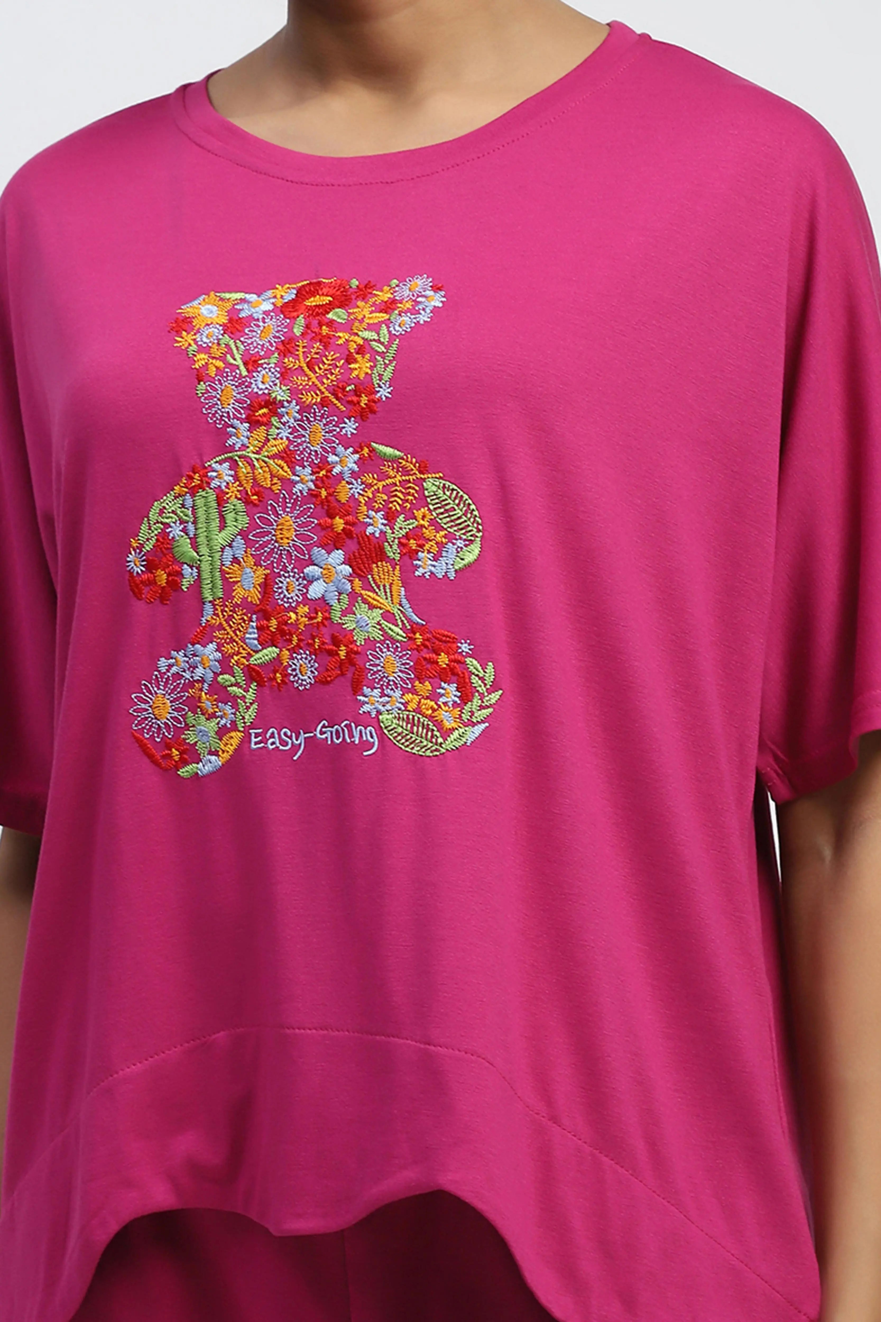 Pink Embroidered Solid Loungewear - Global Republic