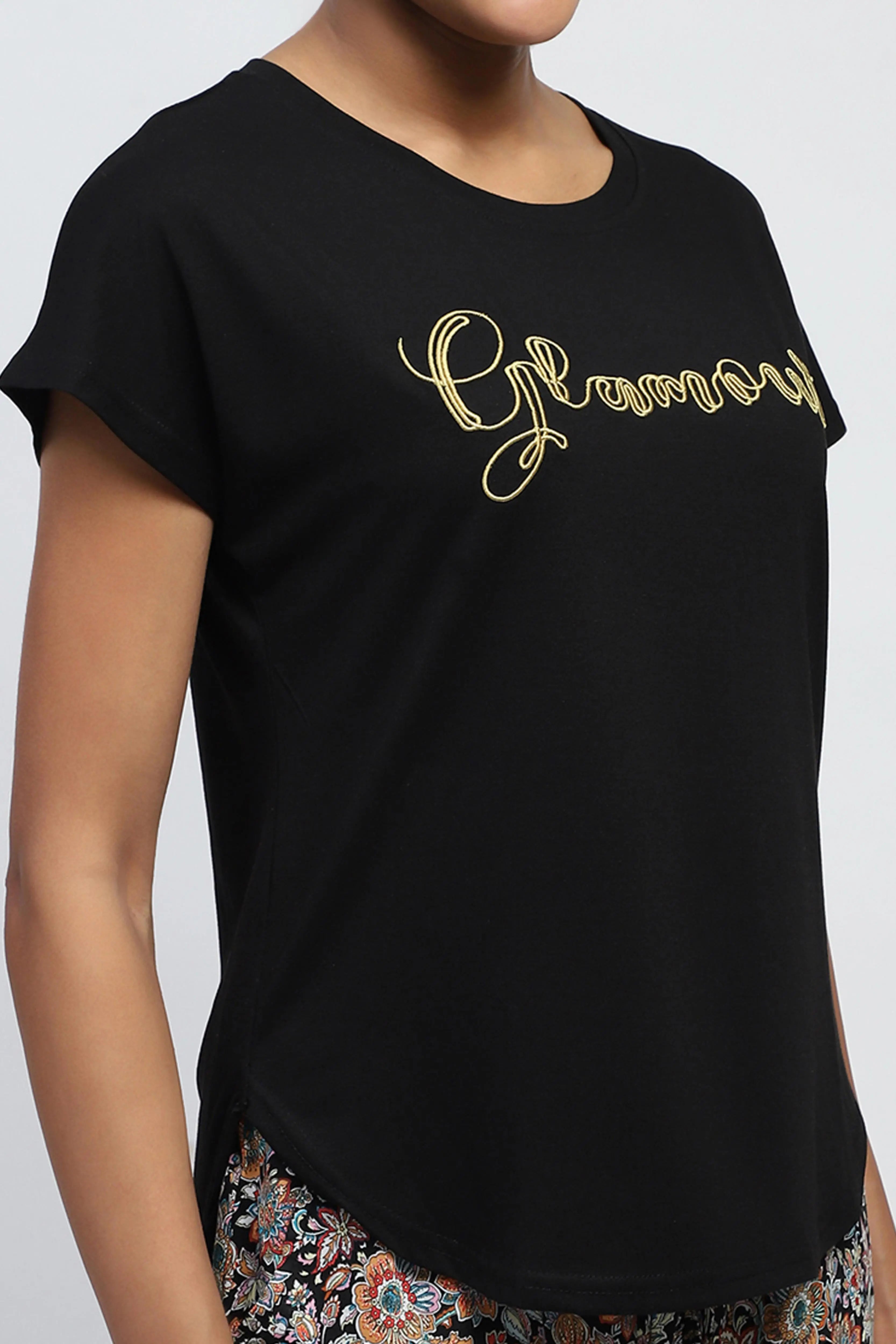 Black Floral Rayon Loungewear - Global Republic