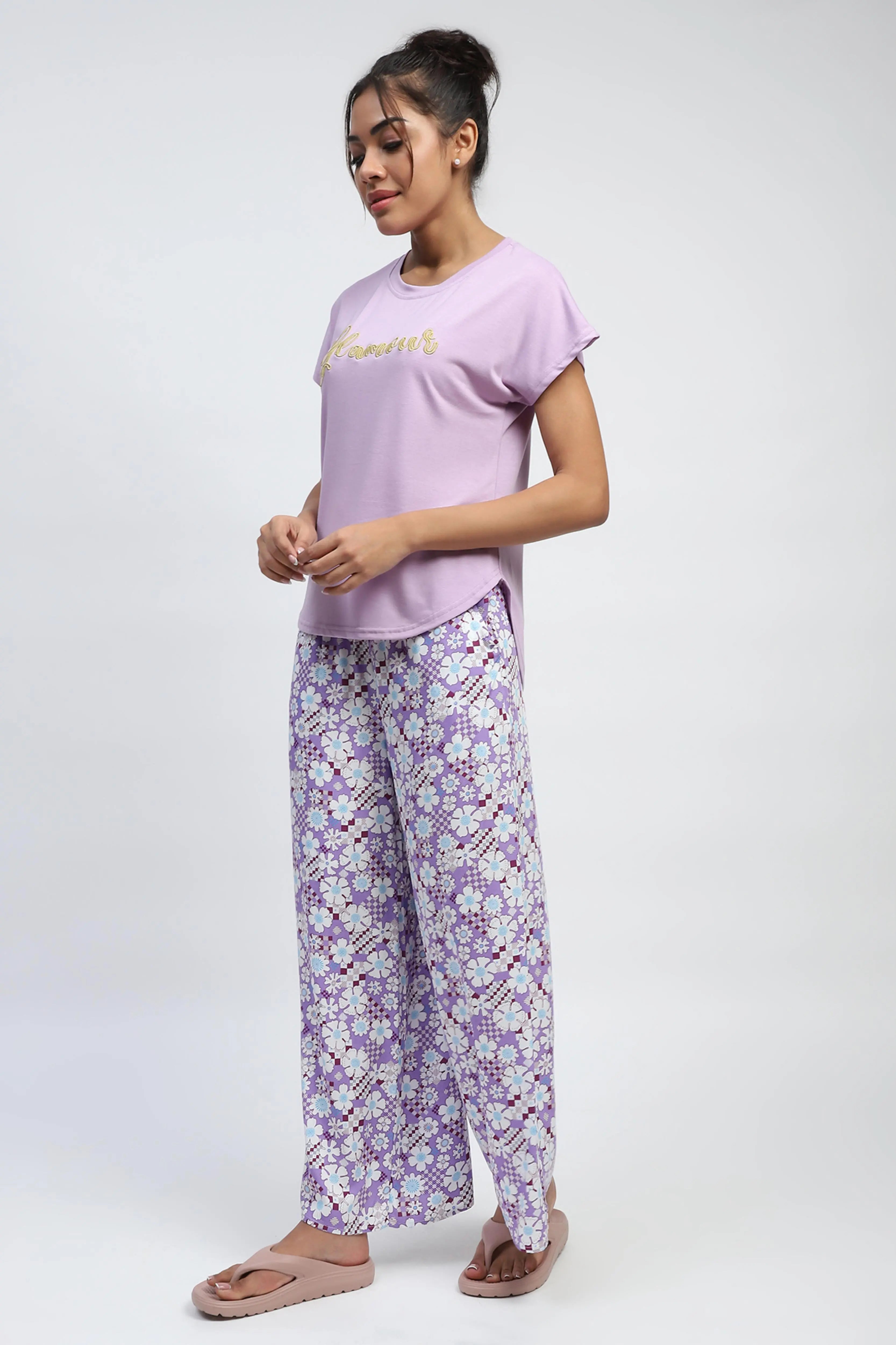 Lilac Printed Rayon Loungewear - Global Republic