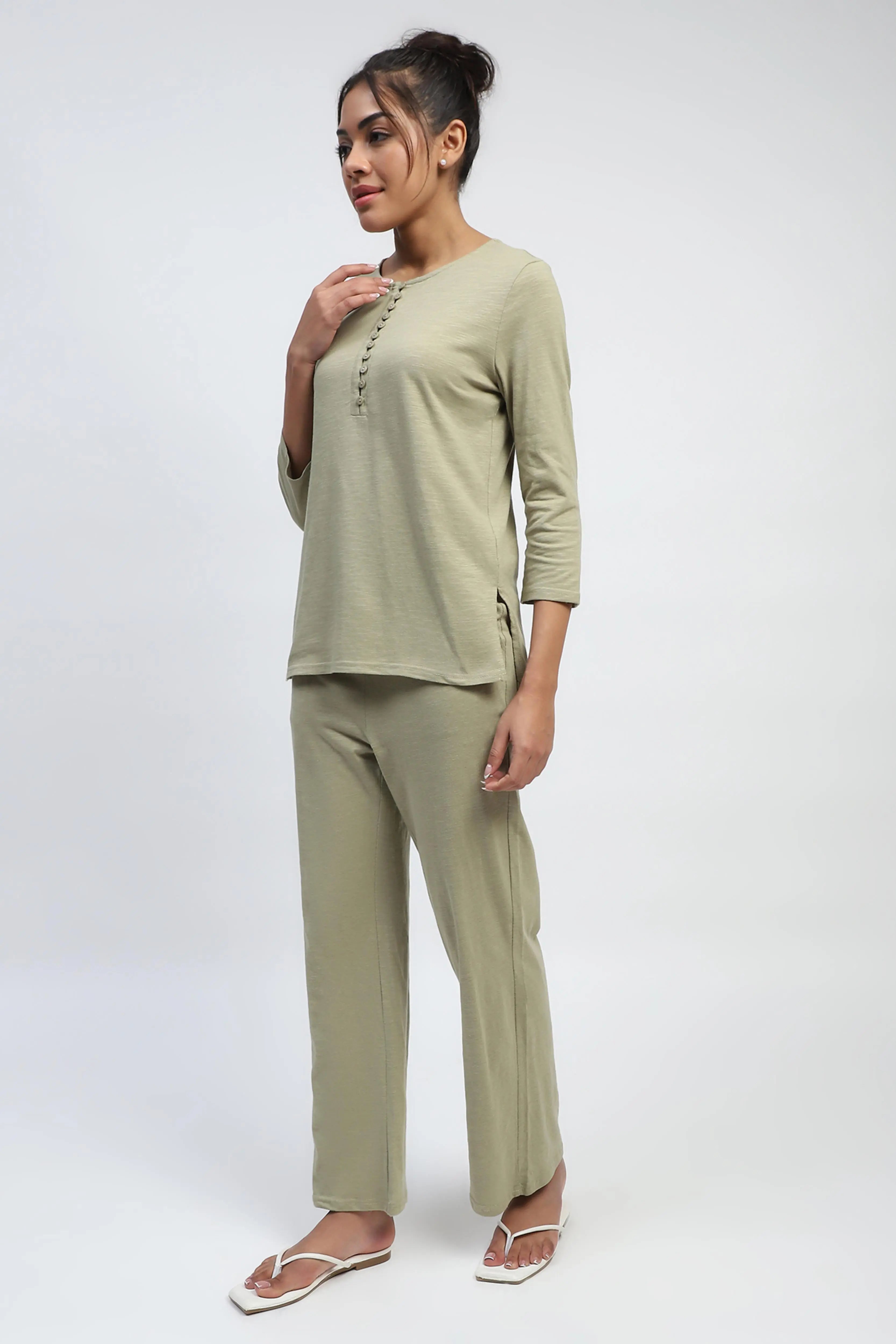 Green Solid cotton Lounge Wear - Global Republic