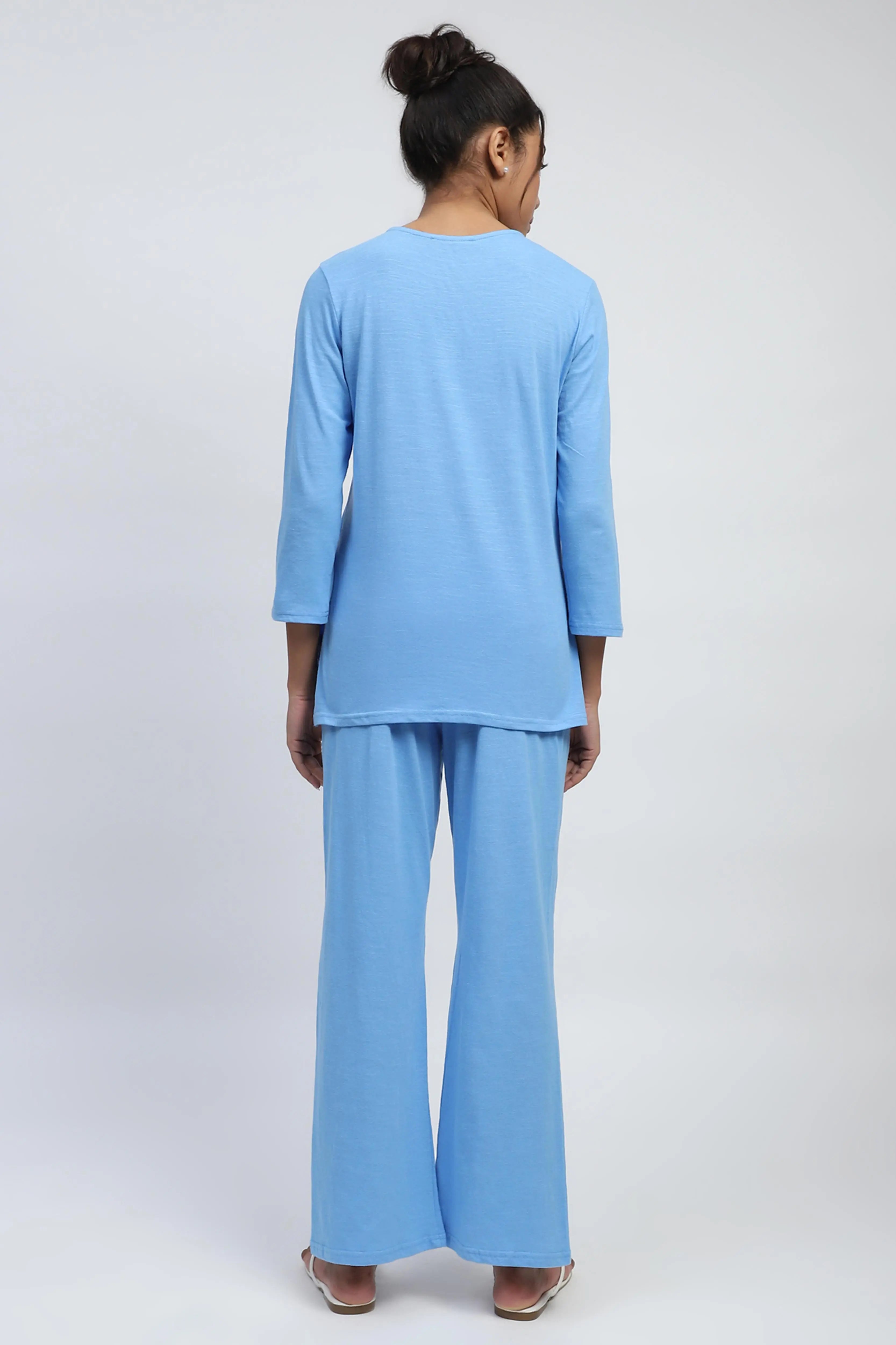 Blue Solid cotton Lounge Wear - Global Republic