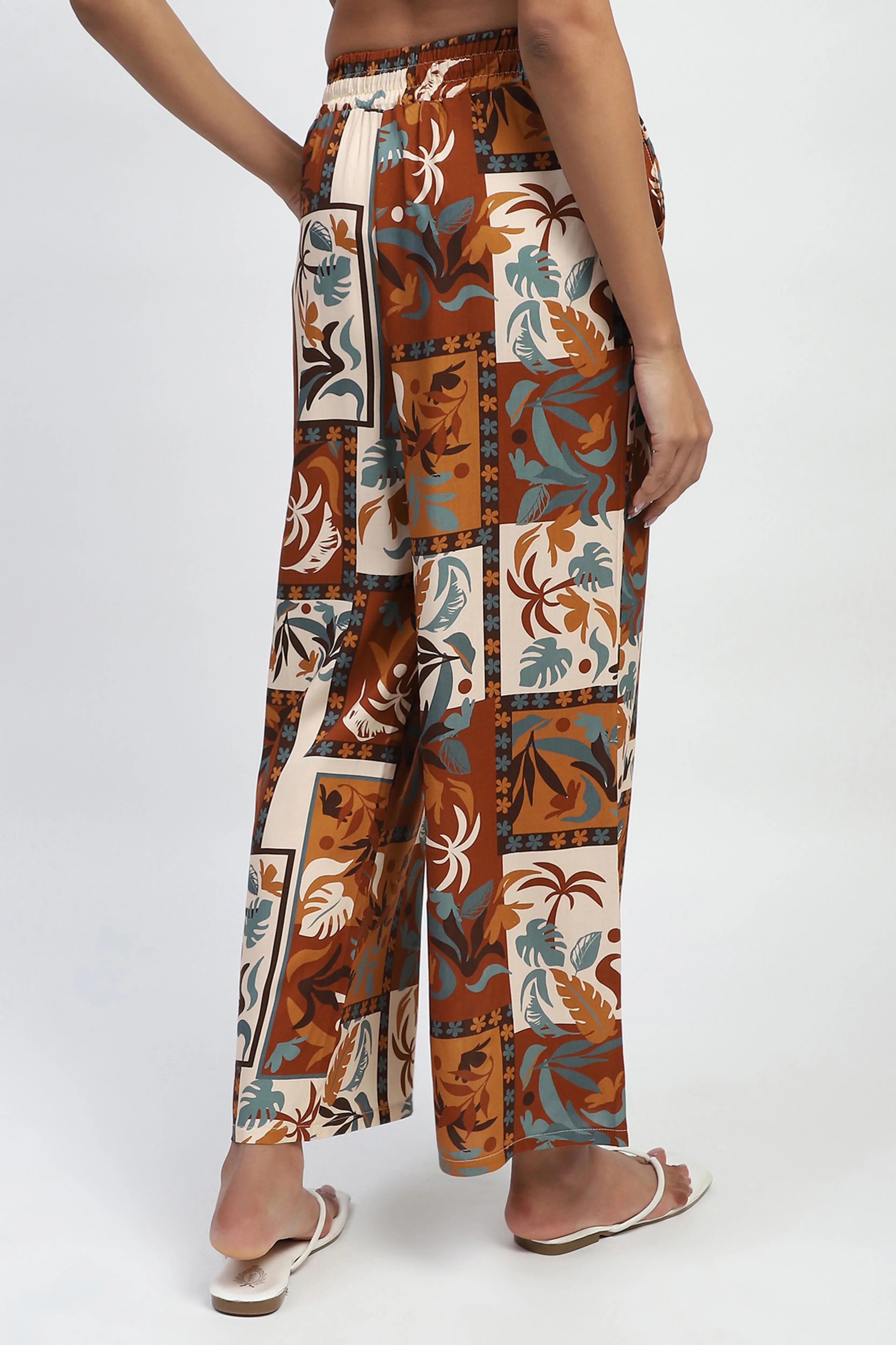 Brown Digital Print Rayon Loose Fit Lower - Global Republic