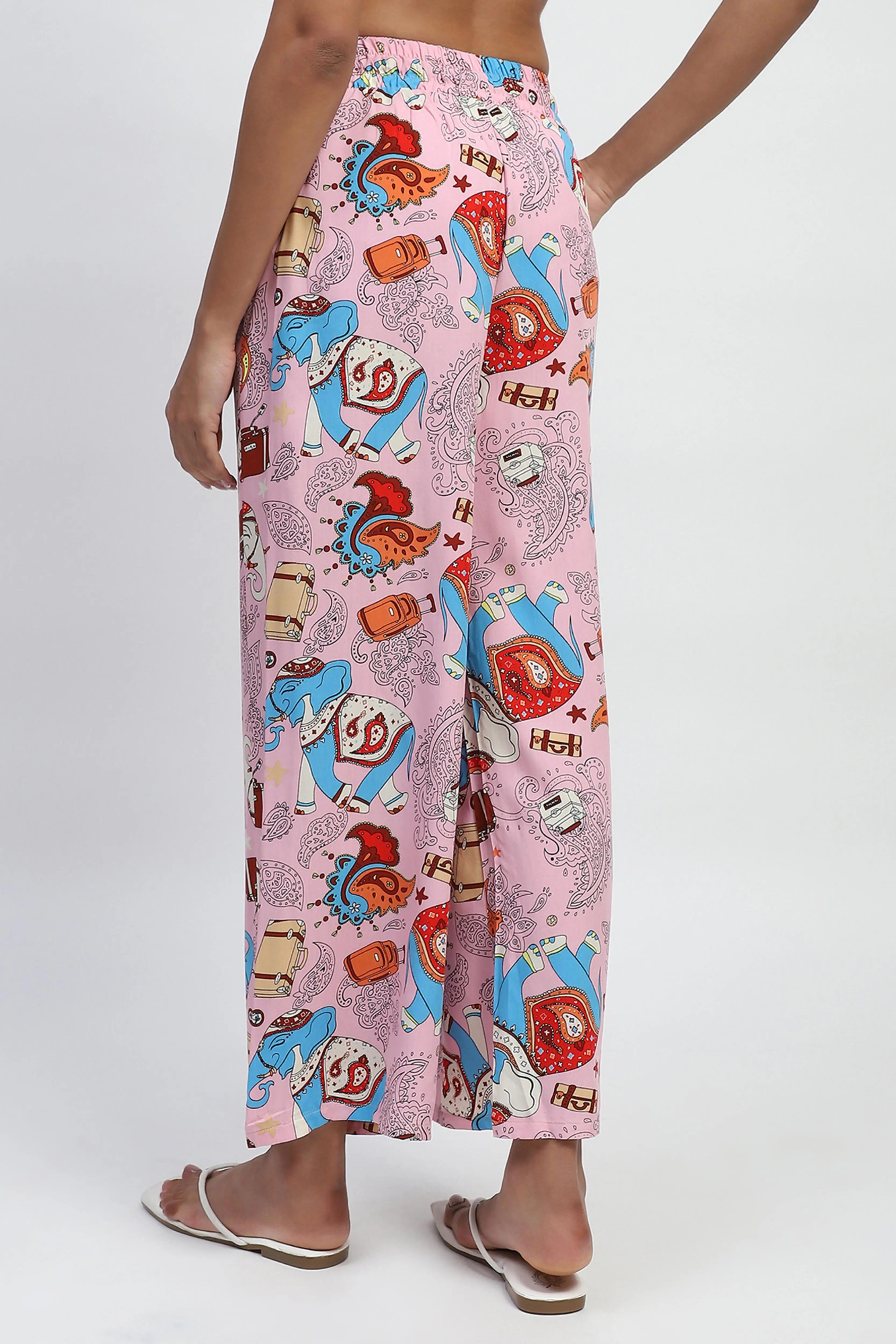 Pink Graphic Print Rayon Loose Fit Lower - Global Republic