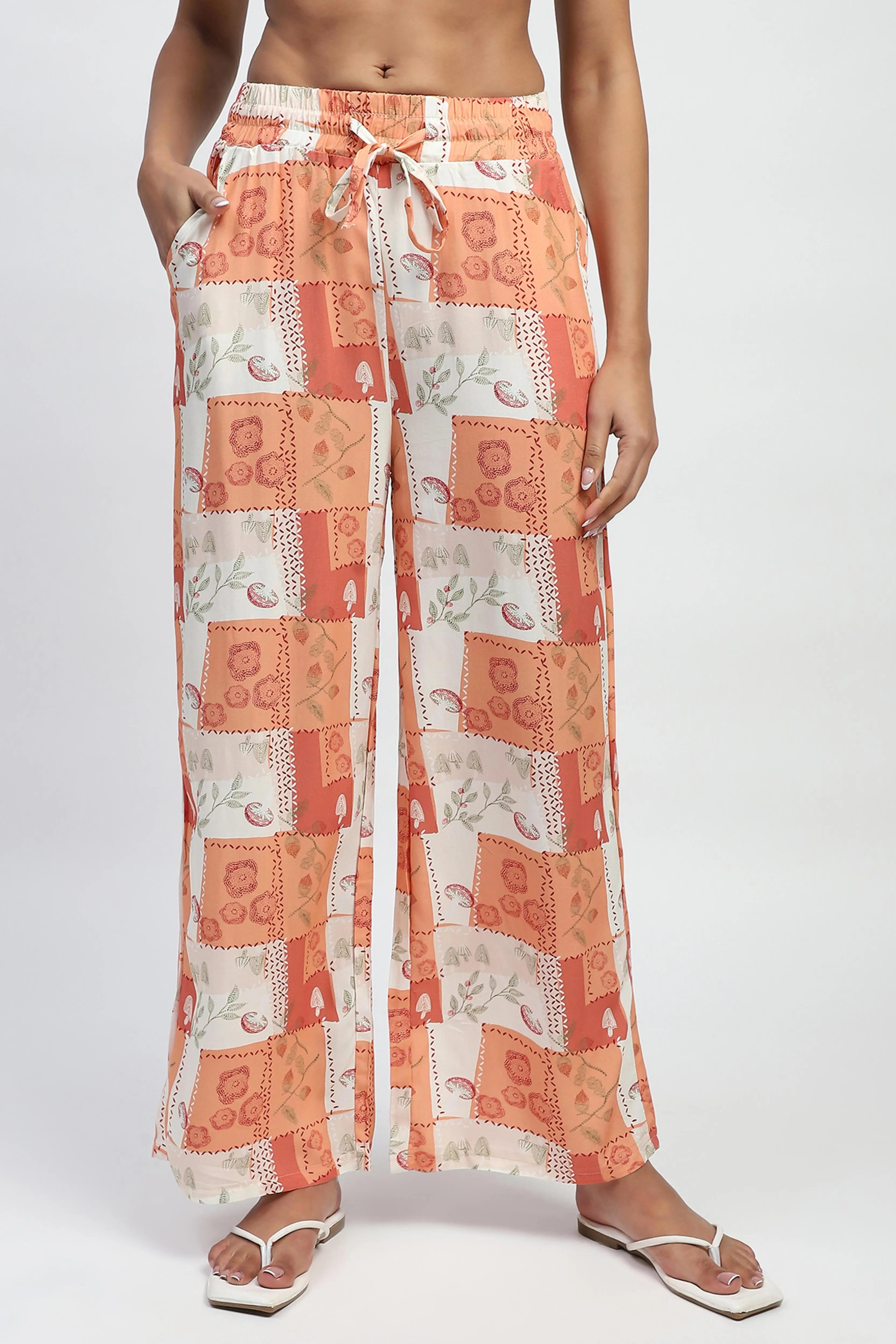 Brown Digital Print Loose Fit Rayon Lower - Global Republic