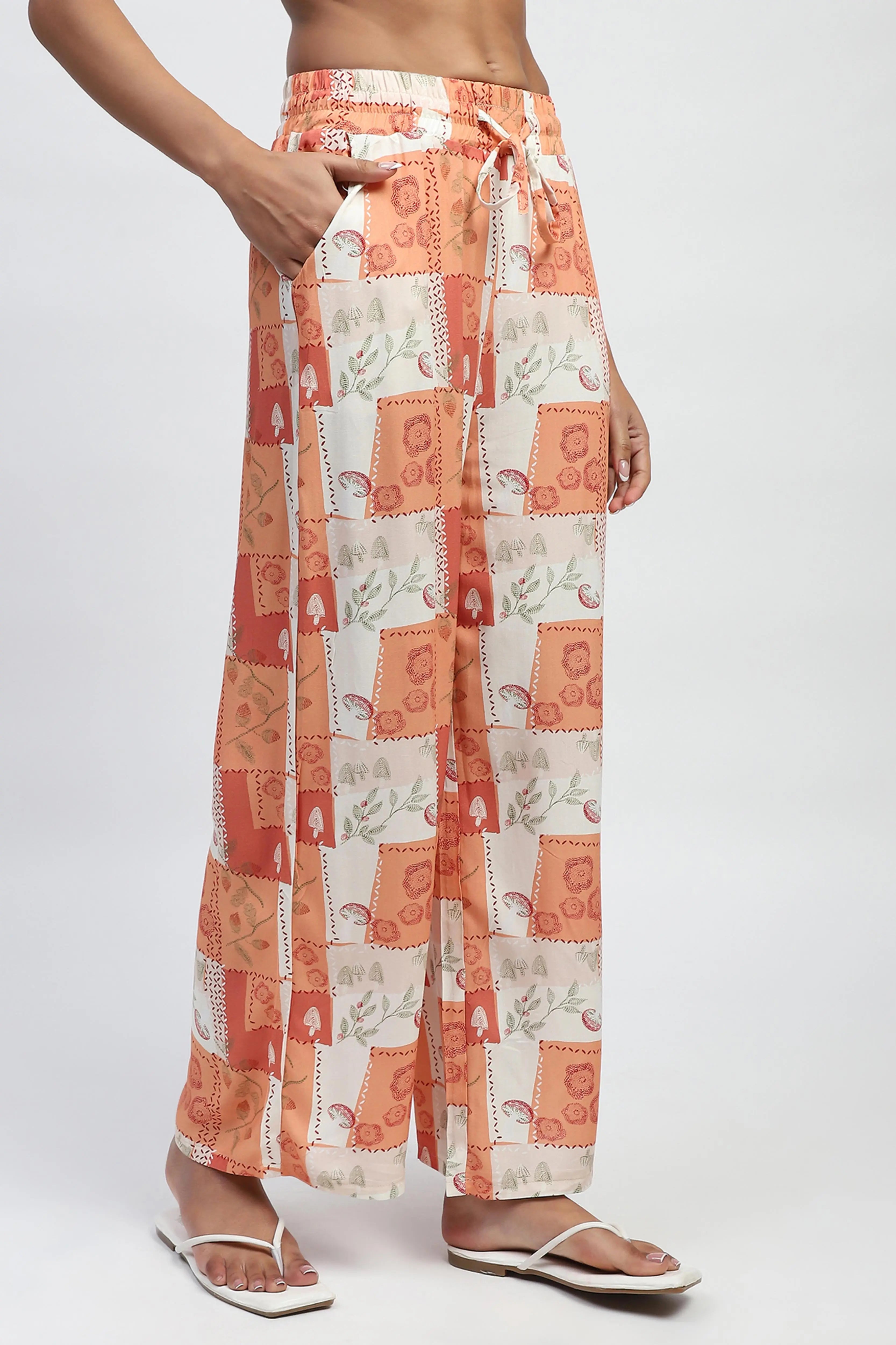 Brown Digital Print Loose Fit Rayon Lower - Global Republic