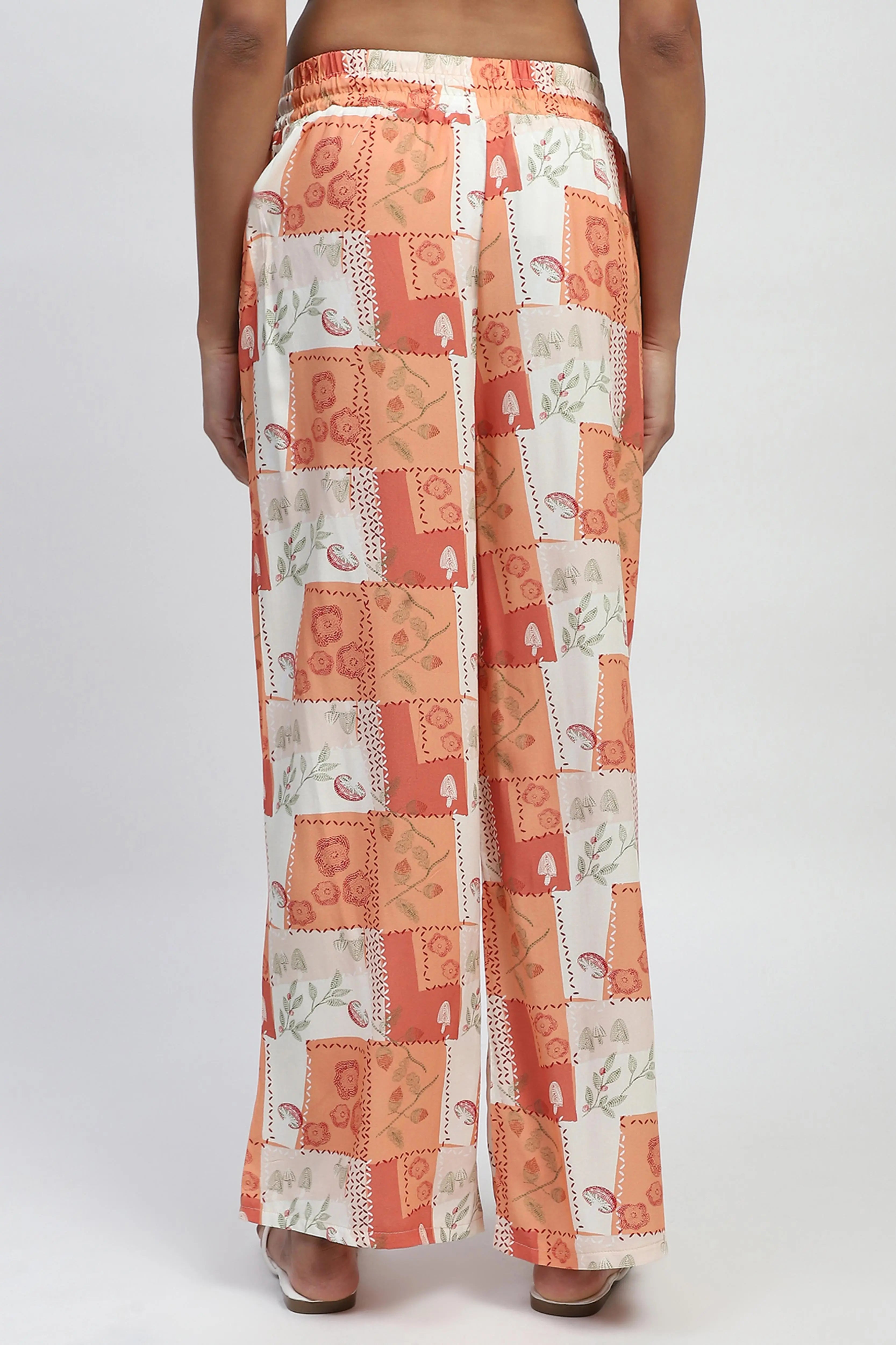 Brown Digital Print Loose Fit Rayon Lower - Global Republic