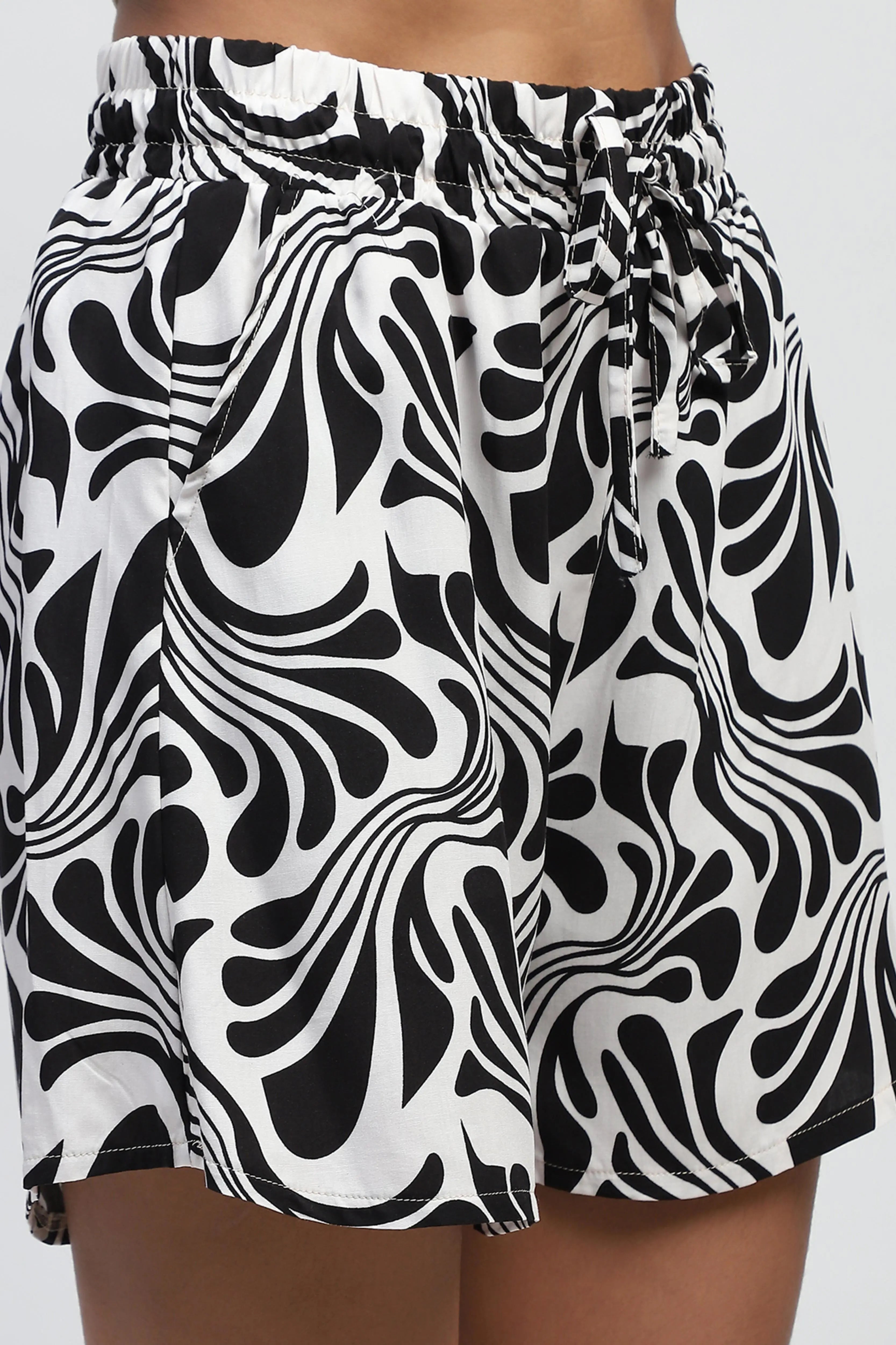 Black Abstract Print Rayon Nightsuit - Global Republic