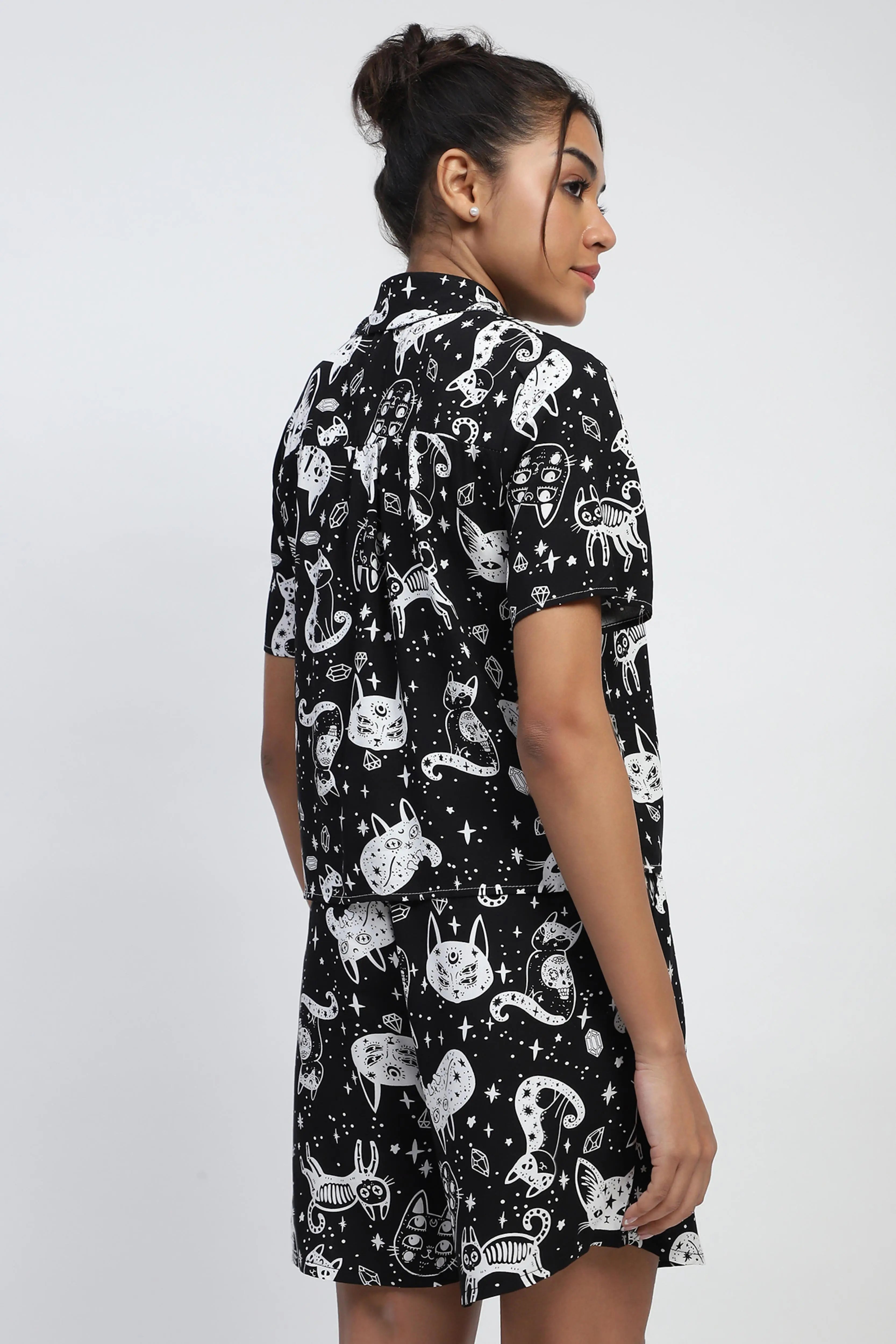 Black Abstract Print Rayon Loose Fit Shirt - Global Republic