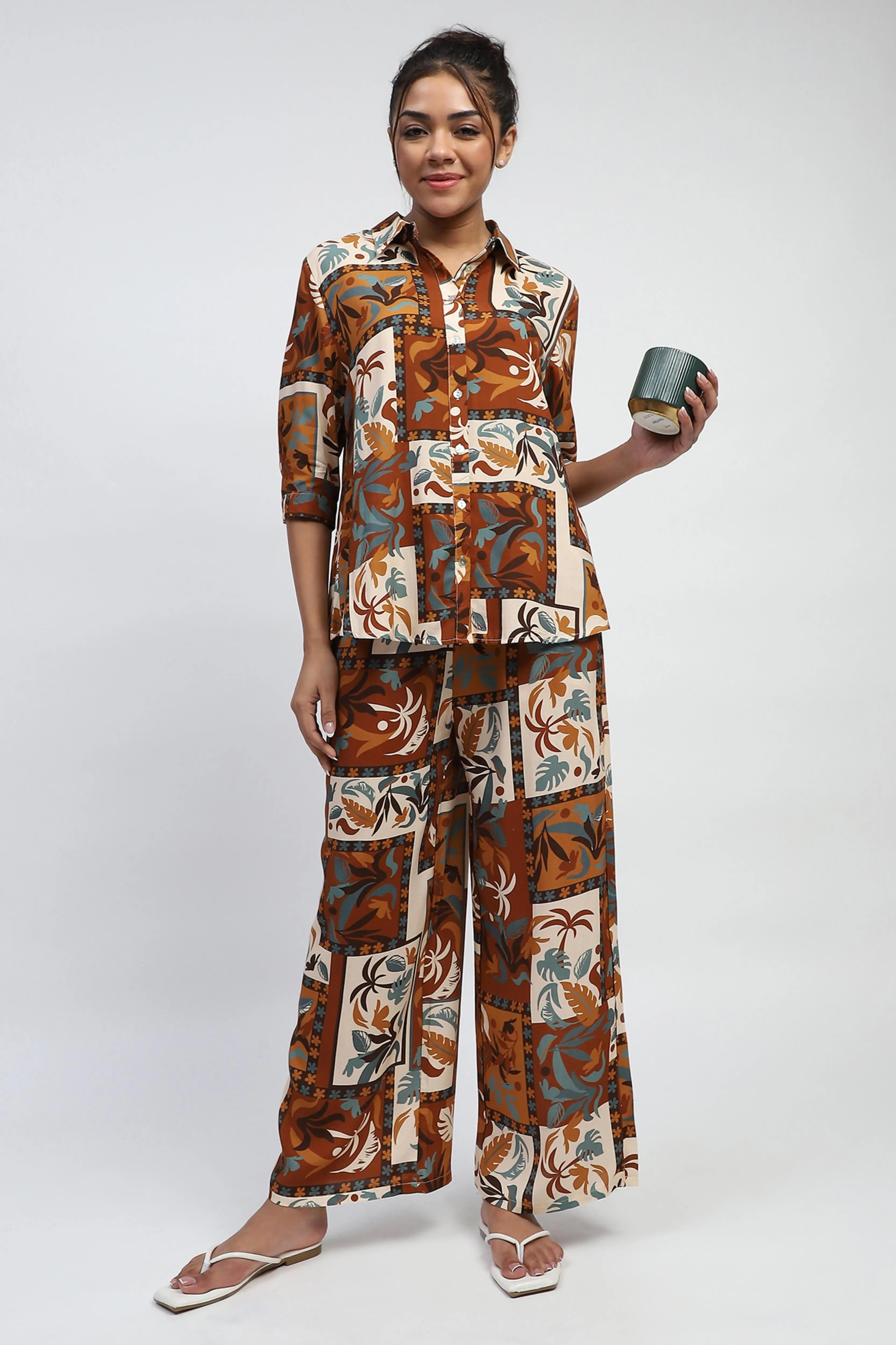Brown Digital Print Rayon Nightsuit - Global Republic