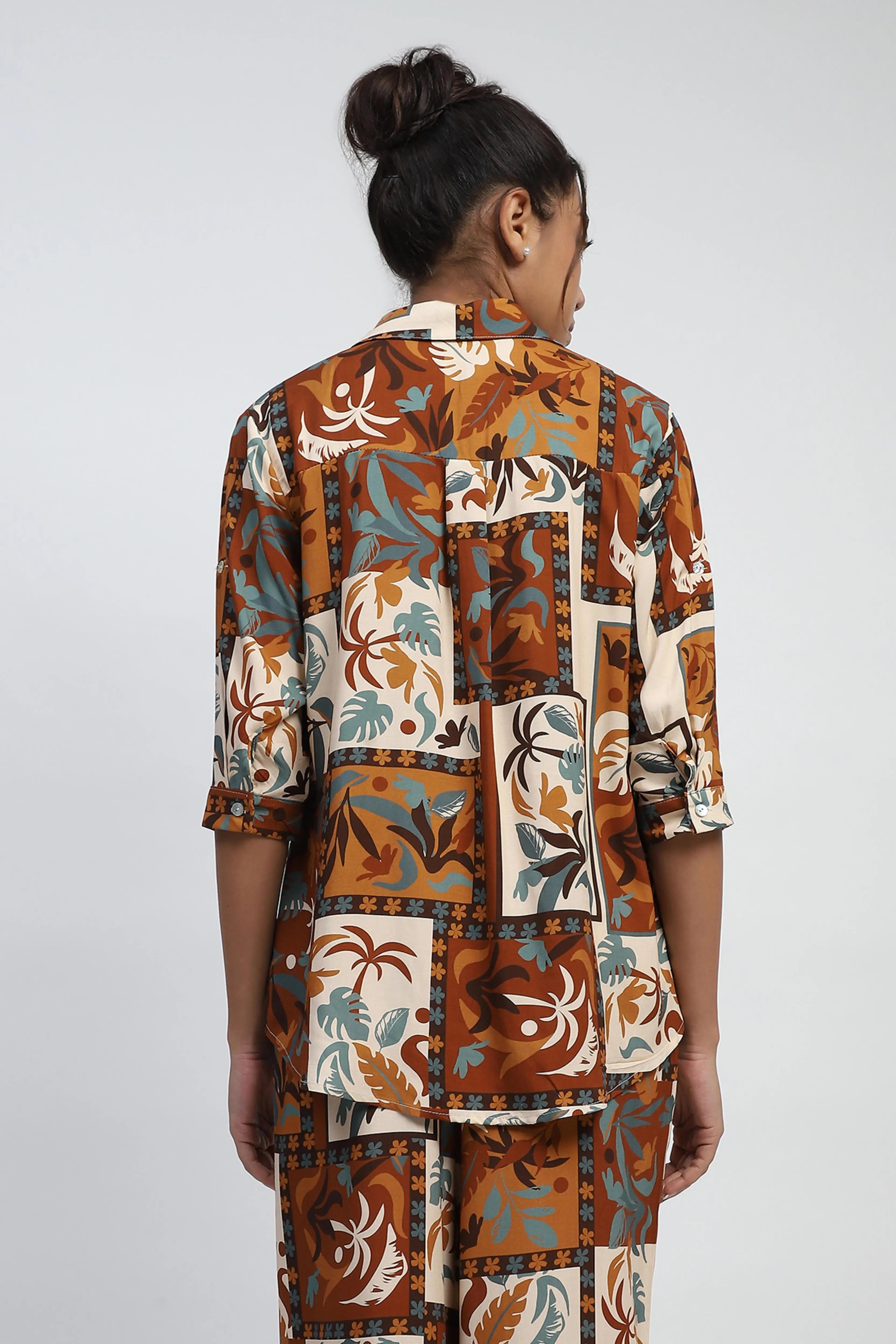 Brown Digital Print Rayon Loose Fit Shirt - Global Republic