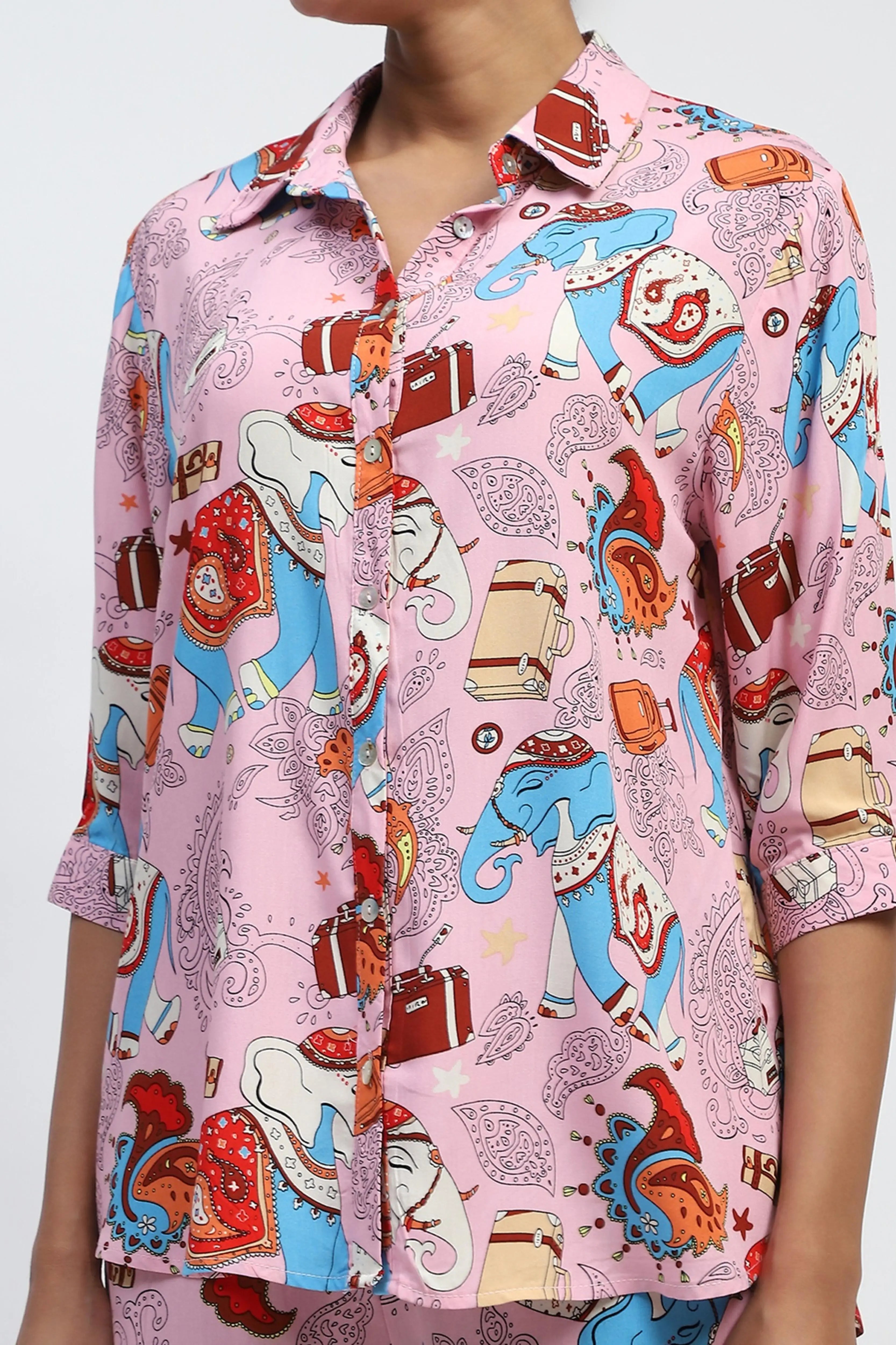 Pink Graphic Print Rayon Loose Fit Shirt - Global Republic